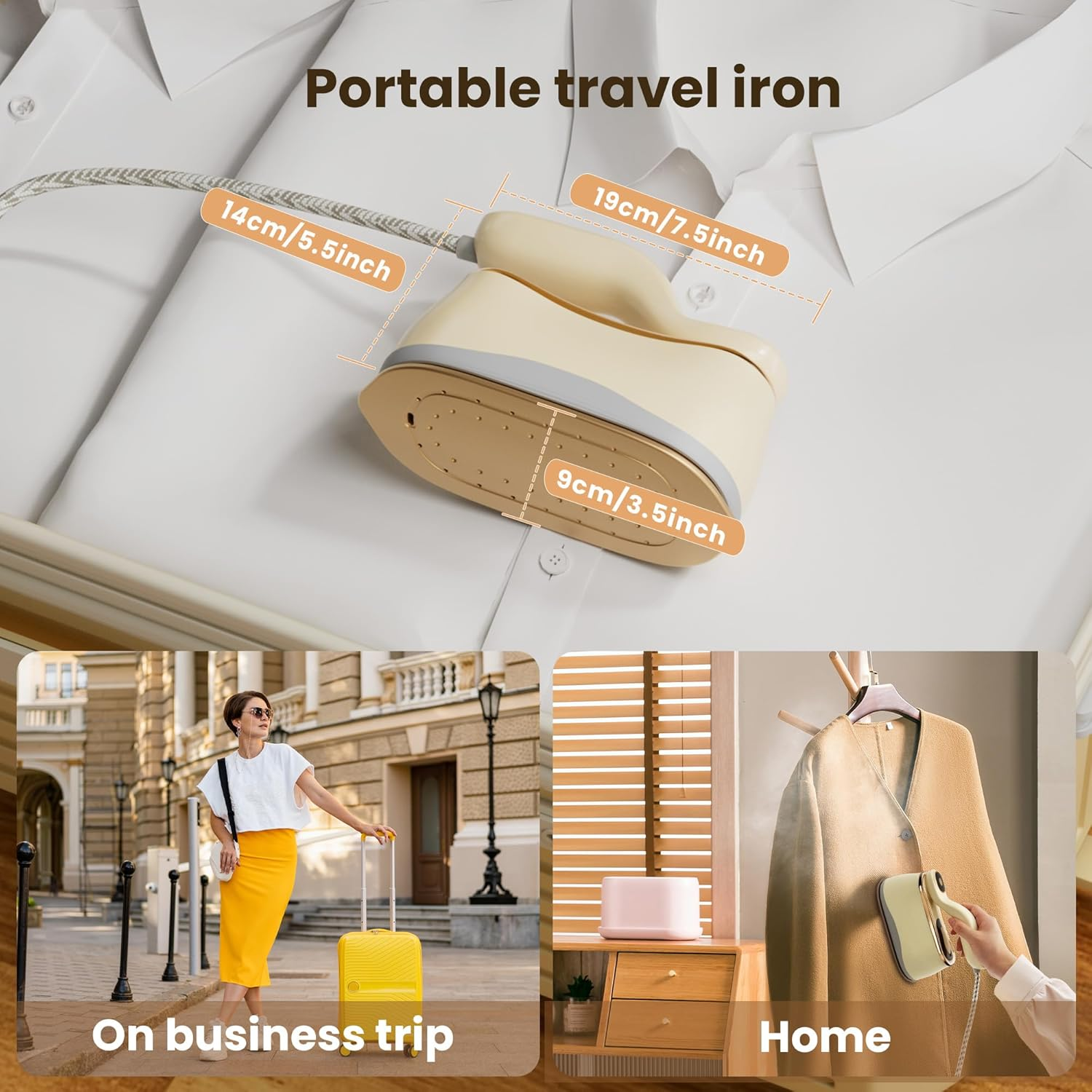 Mitdir Portable Clothes Steamer 175X80Mm Ceramic Glaze Panel Iron LCD 220Ml Water Tank 1200W & 15S Fast Heat up 4-Speed Steamer for Clothes of All Fabrics Dry&Wet Iron for Home Travel Business Trip image number 1