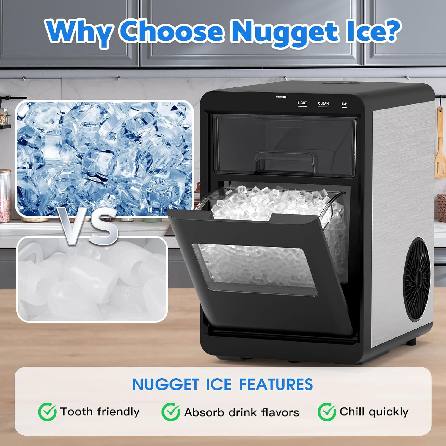 Advwin Nugget Ice Maker, Chewable Ice Machine with Soft Pebble, 20Kg/Day Countertop Ice Maker with 1.8L Water Tank, 1.2KG Ice Basket Kitchen Appliances for Home, Kitchen, Bar, Parties image number 6