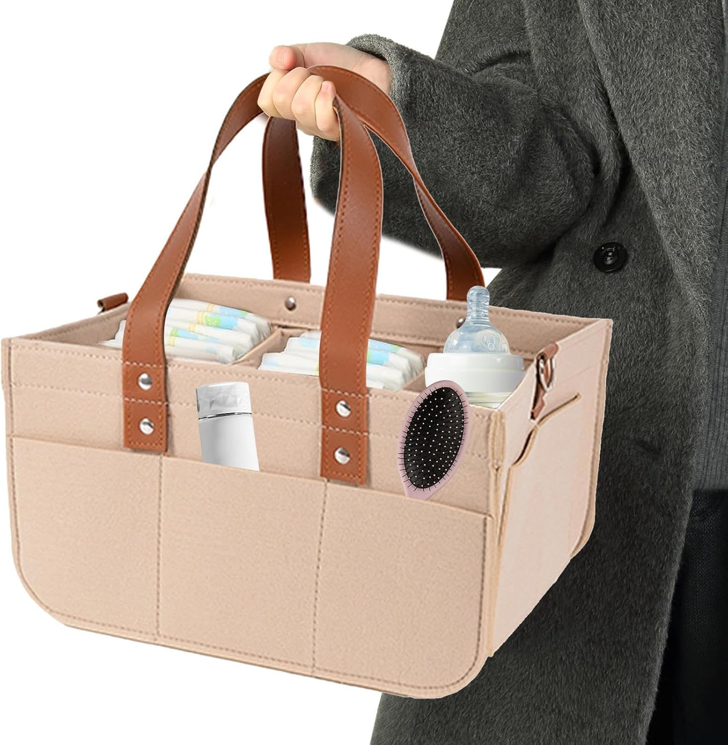 Diaper Bag, Large Capacity Baby Storage, Travel Diaper Organizer Basket, Easy to Clean, Stylish and Modern, 38X223X18Cm for Toys, Bottles, Wipes, Books image number 4