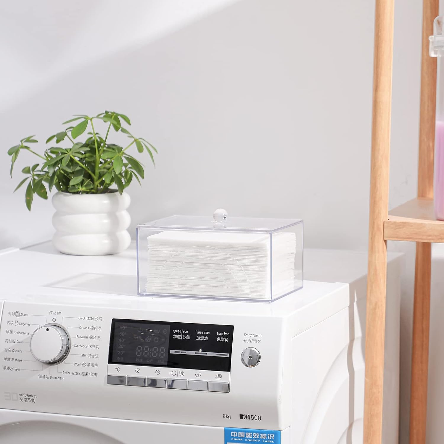 Zoocatia Farmhouse Laundry Dryer Sheet Holder Clear Detergent Pods Container Dryer Balls Dispenser with Lid, Organization and Storage Box for Laundry Room, Bedroom, Desk, (WEN451-1) image number 1