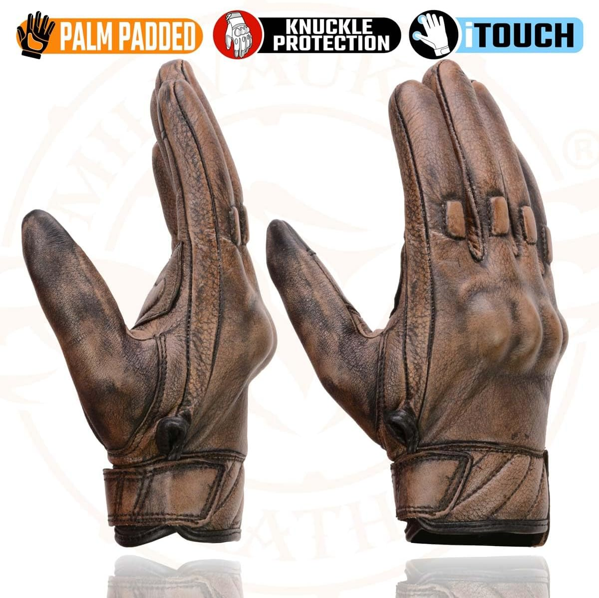 Milwaukee Leather MG7514 Men'S Brown Leather I-Touch Screen Compatible Gel Palm Motorcycle Gloves W/Protective Knuckle image number 6