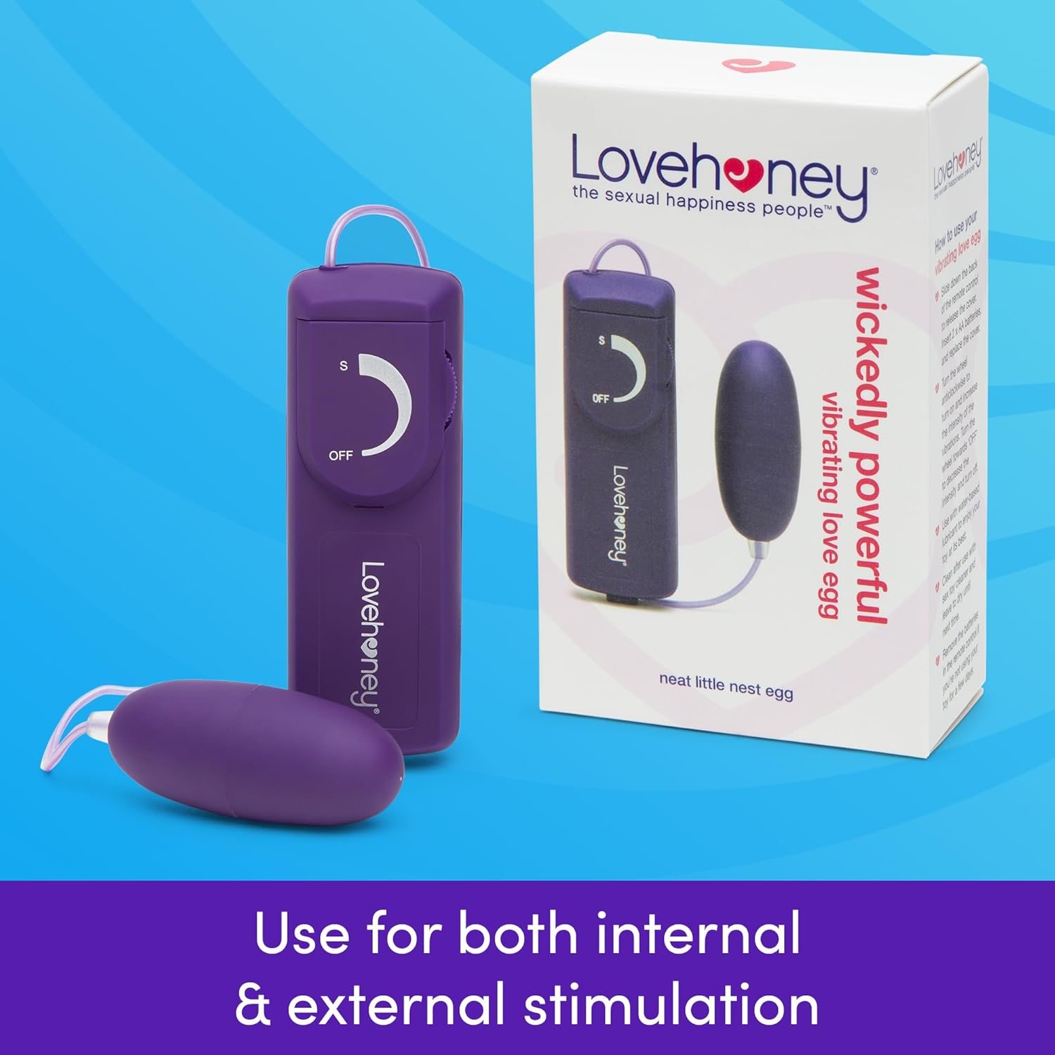 Lovehoney Wickedly Powerful Vibrating Egg for Women - Smooth 2.5 Inch Multispeed Bullet Vibrator - 31 Inch Wired Remote Control Love Egg for Couples - Purple image number 5