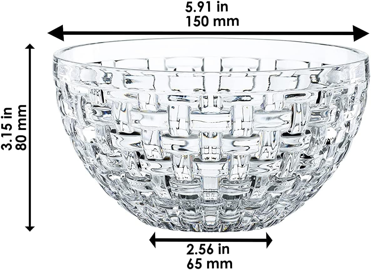 Nachtmann Bossa Nova Collection Bowl | Set of 2 Clear Crystal Glass Bowls | Basket Weave Glass Design | 6 Inch Mixing and Serving Bowl for Salad, Fruit and Snacks | Dishwasher Safe image number 3