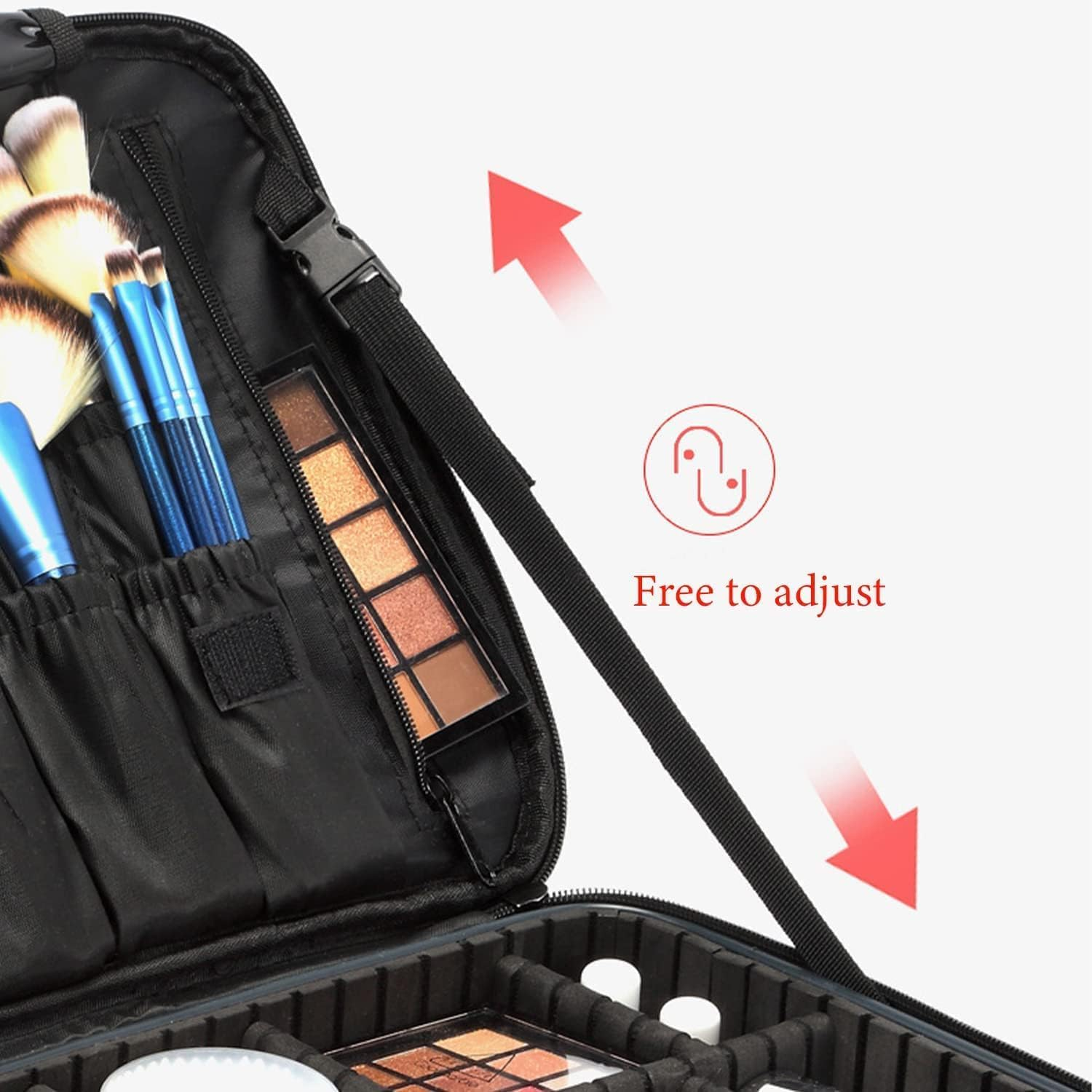 Makeup Bag, Large Makeup Case Makeup Organisers Travel Makeup Bag, Professional Cosmetic Bag Artists Case Brush Holder with Brush Slots Adjustable Divider Waterproof Material (XL, Black) image number 1