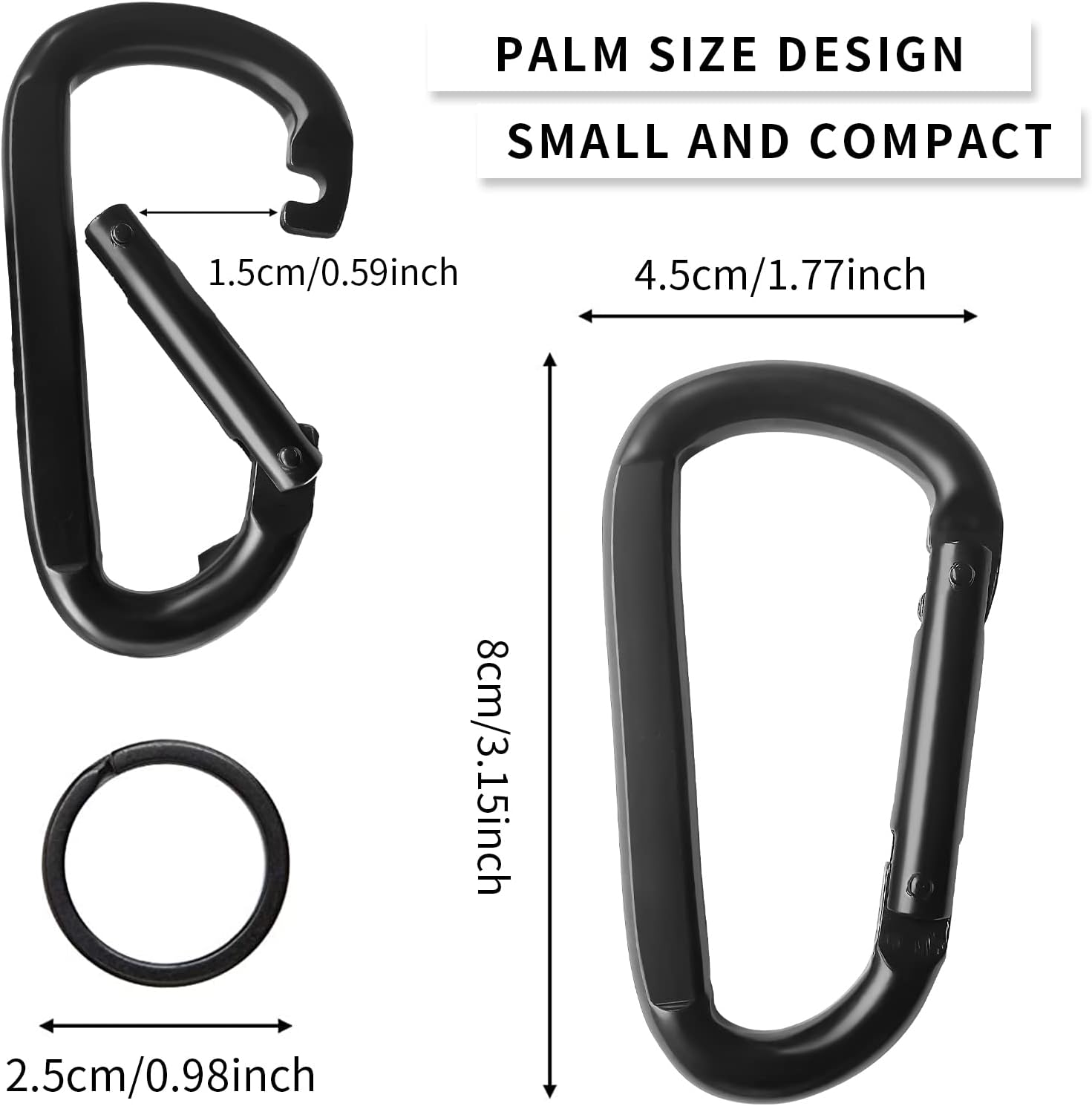 Carabiner Clip, 3" Heavy Duty Small Carabiner for Hammocks, Camping Accessories, Hiking, Keychains, 880 Lbs, Black image number 4