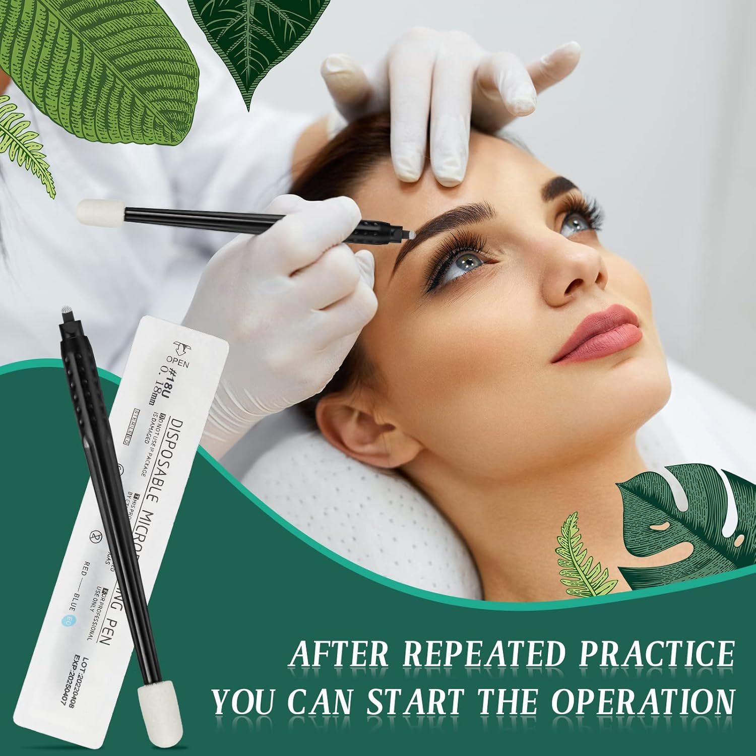 12 Pcs Microblading Manual Pen U18 0.18Mm Disposable Microblading Pen with Pigment Sponge Eyebrow Microblading Hand Tools for Makeup, Black image number 2