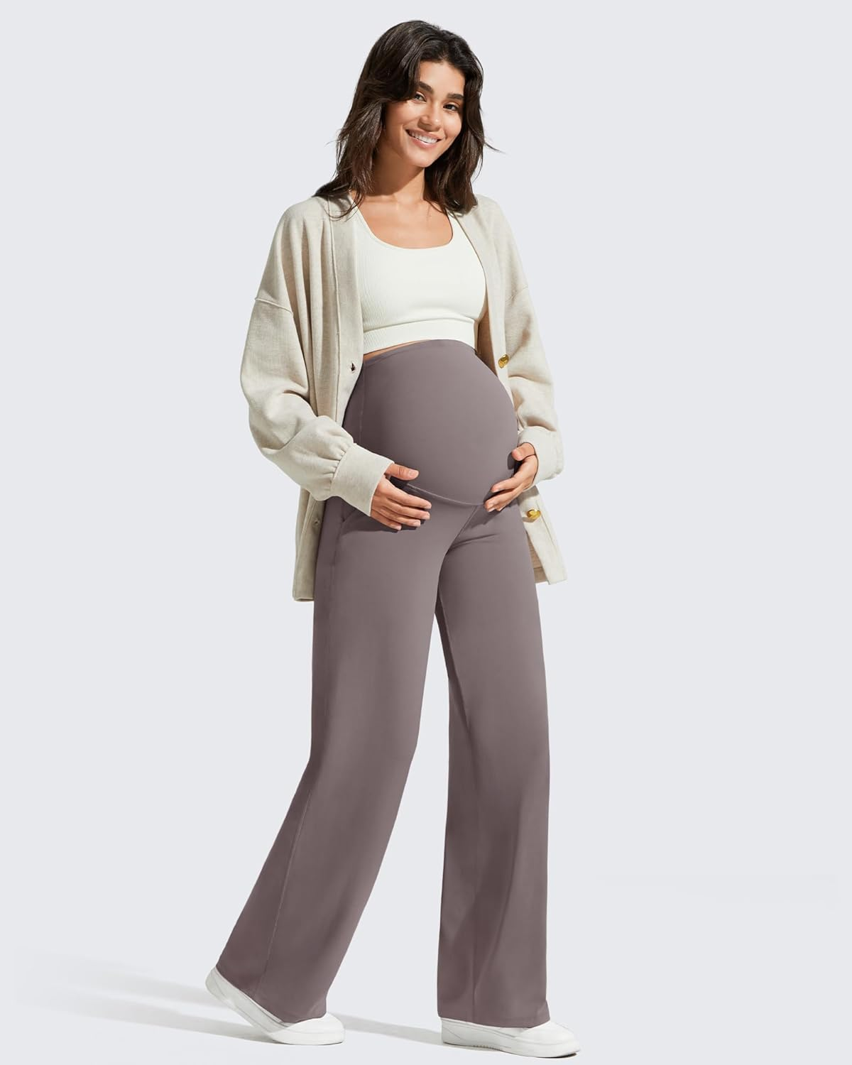 G4Free Barefeel Maternity Dress Yoga Pants with Pockets over the Belly Stretchy Work Slack Pregnancy Wide Leg Casual Trousers