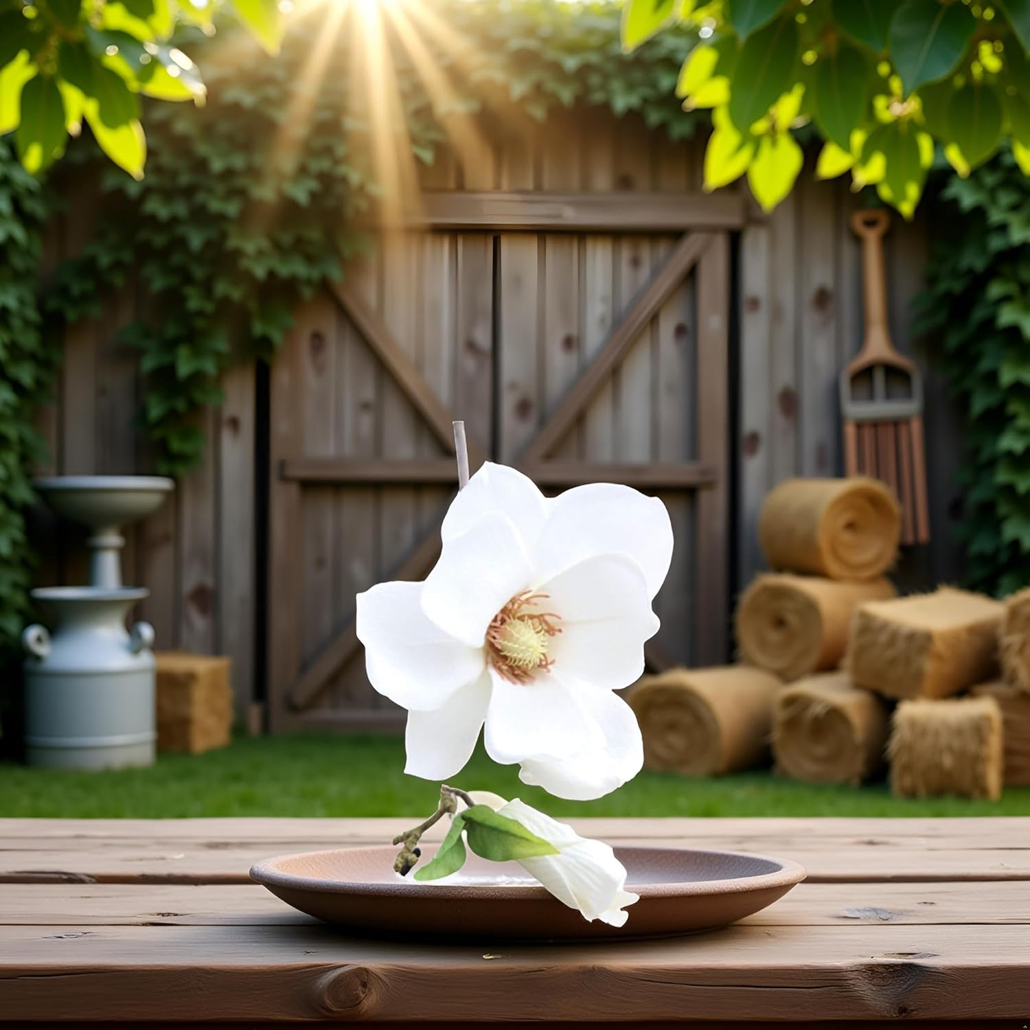 White Artificial Magnolia Fake Silk Flower Single Floral Home Decor Living Room Bedroom Garden Party Wedding Decoration in Pots Vase Home D&eacute;cor Products for Desk Table, Artificial Flowers image number 5