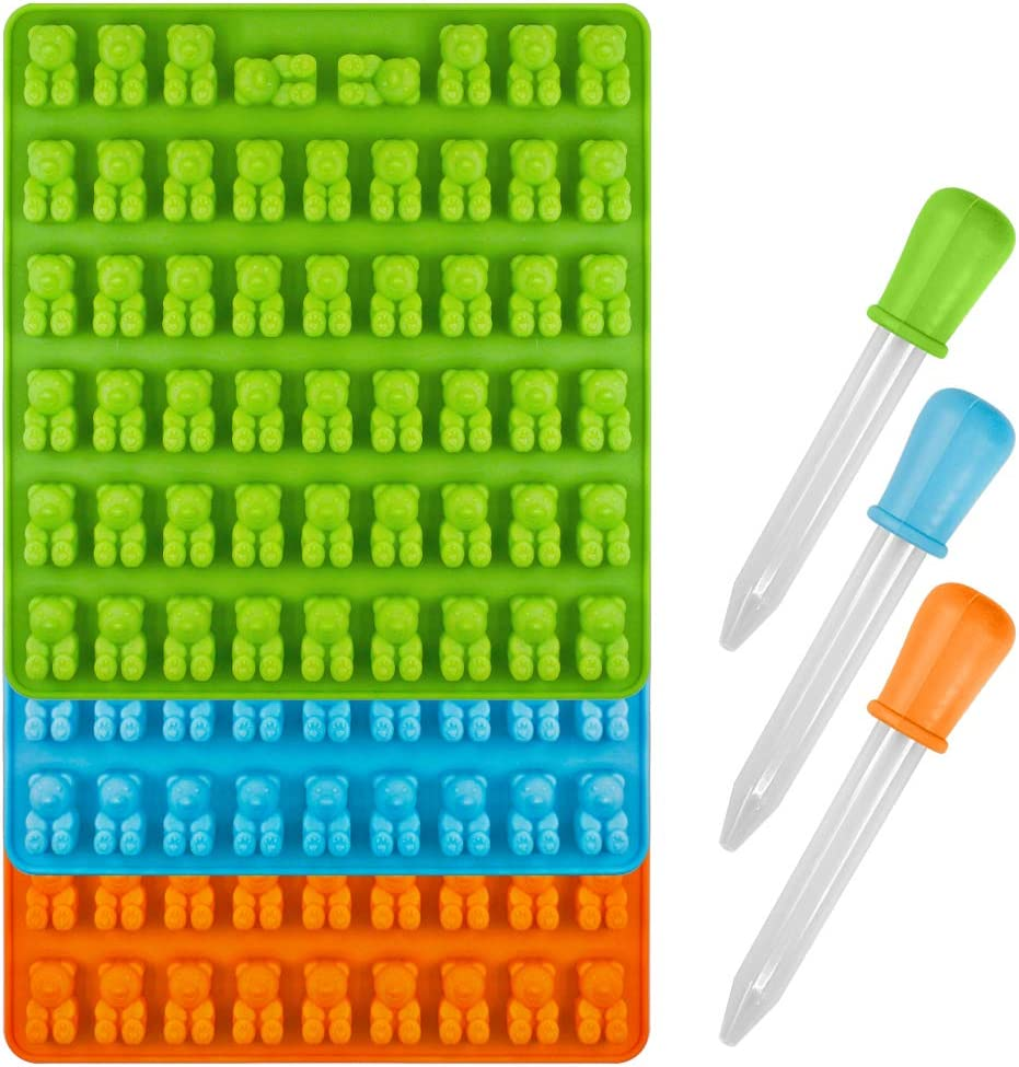 Bear Candy Silicone Molds Ice Cube Trays with 3 Droppers, SENHAI 3 Pack Gumdrop Molds for Jelly Chocolate Soap Cake Wax, Available in Oven Fridge Microwave Oven Freezer image number 3