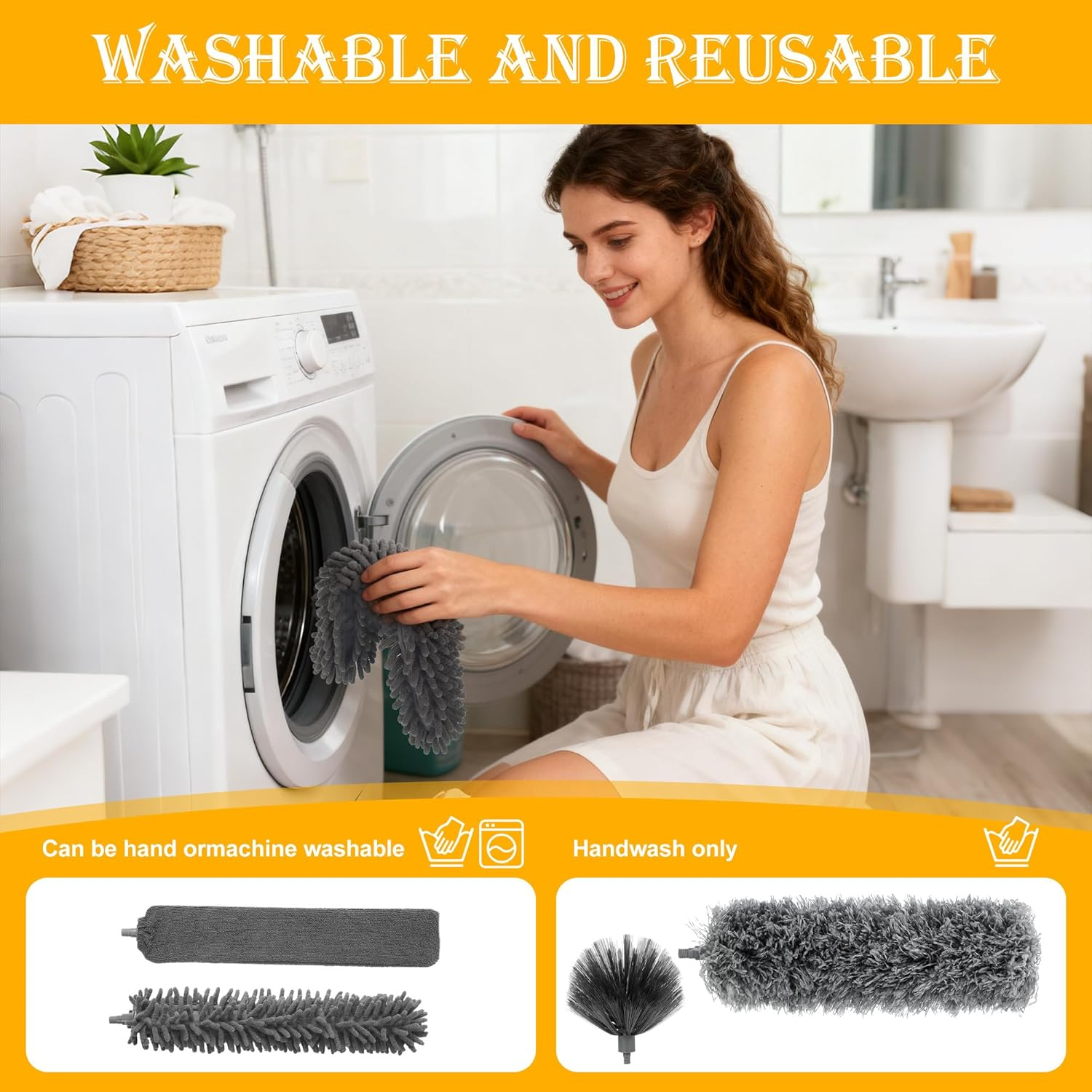 9-Piece Telescopic Duster Telescopic Washable Spider Web Remover with Telescopic Rod, Retractable to 245 Cm, Suitable for Ceiling Gaps, Ceiling Fans and Cobwebs, Washable image number 2