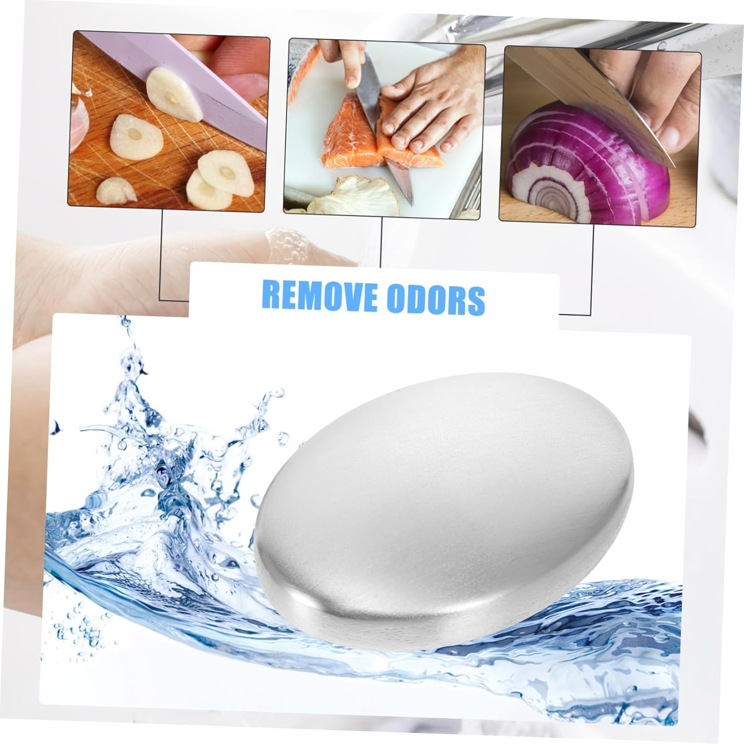 Minkissy 2Pcs Stainless Steel Soap Bar Odor Remover Kitchen Deodorizing Bar for Metallic Smells Camping Dishwashing Soap Pack image number 4