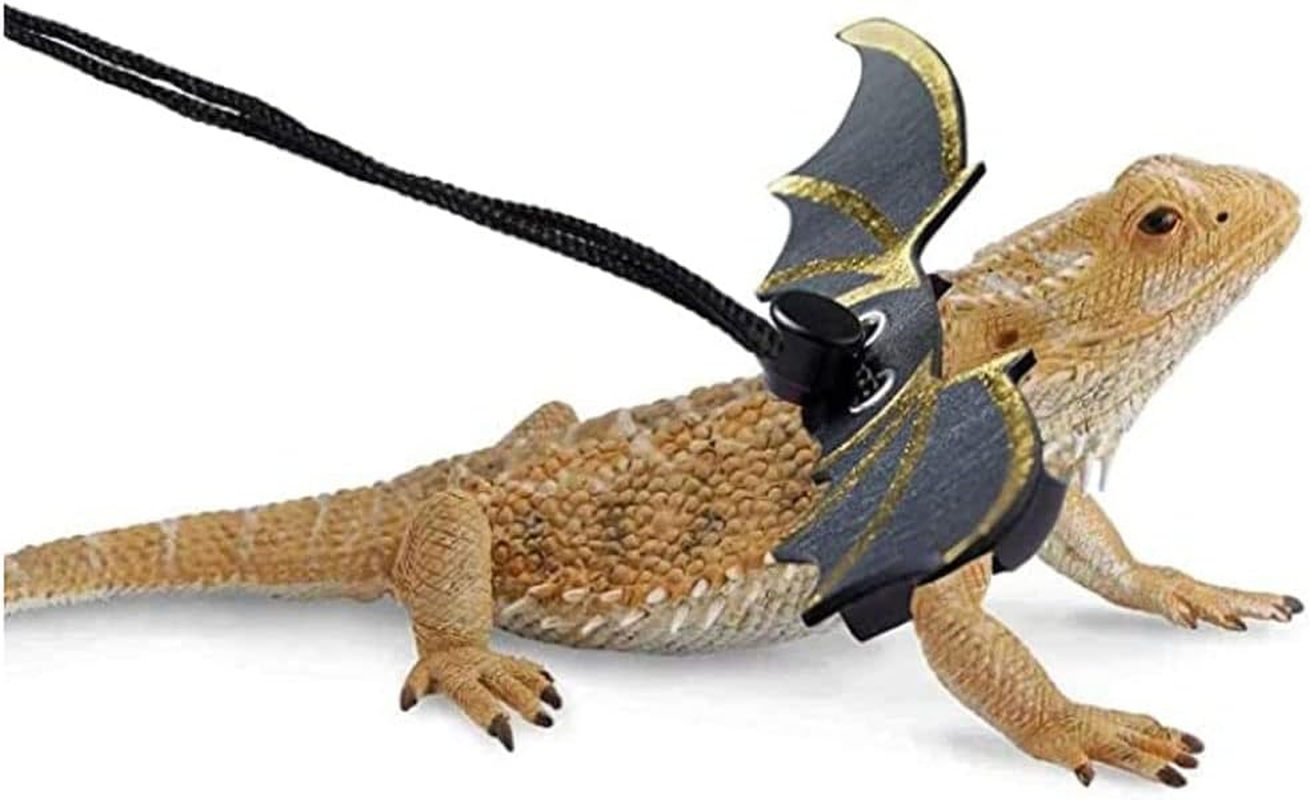 Adjustable Bearded Dragon Leash Harness,3 Size Pack Leather Wings Safty Walking Leash for Bearded Dragon Lizard Reptiles (Black) - Blue image number 3