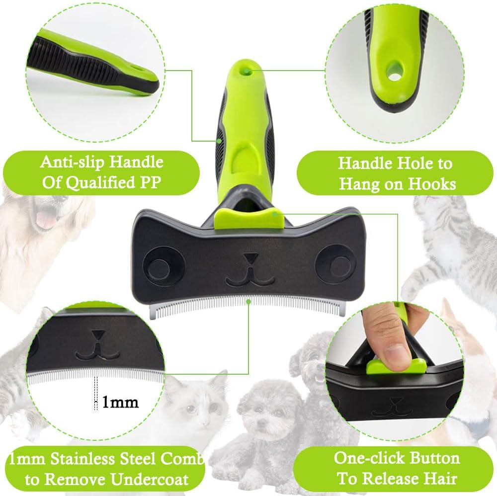 TINY SPARK Dog&Cat Brush for Shedding Curved Blade Self Cleaning Deshedding Brush Dog Undercoat Rake for Short Medium Long Hair(Green,L-11.5Cm) image number 4