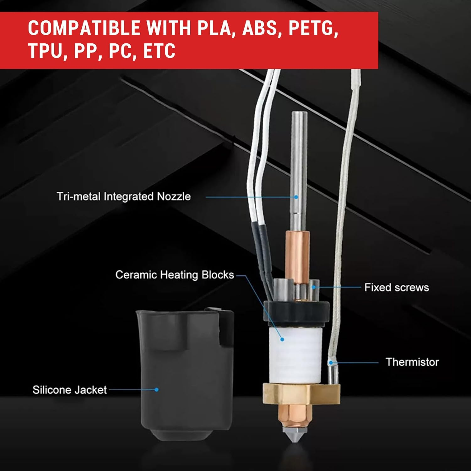 Ceramic Hotend for Ender 3 V3 plus 3D Printer, 0.4Mm Bimetallic Nozzle Extruder Hot End, High Fast Printing Integrated Hot End for 3D Printer Mini Extrusion Head Kit image number 5