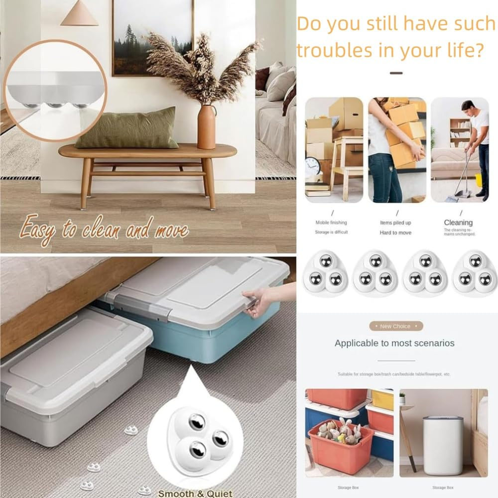 DACUAN Mini Swivel Casters Wheels 20Pcs, 360 Degree Rotating Casters, Furniture Castors Self-Adhesive with 3 Steel Balls image number 3