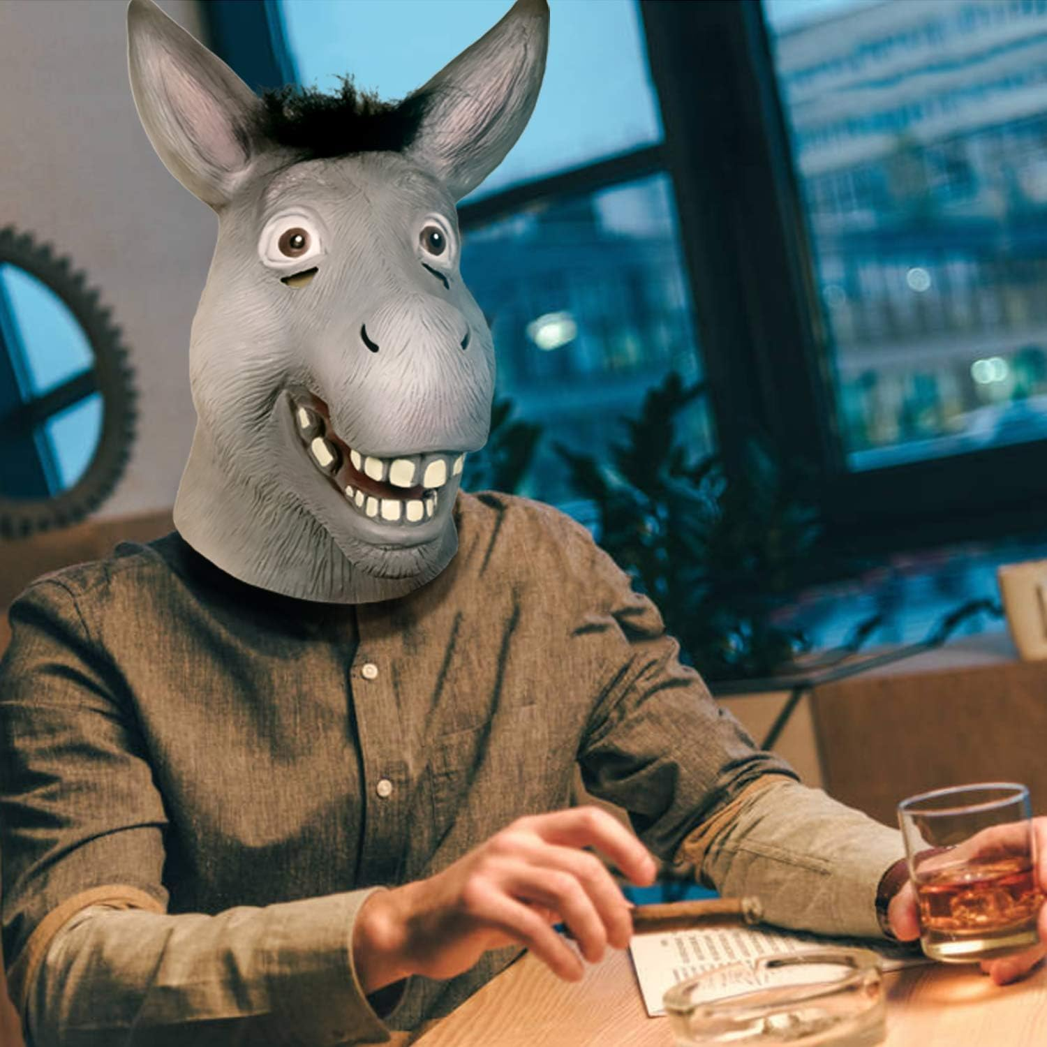 Molezu Shrek Donkey Mask,Halloween Novelty Deluxe Costume Party Cosplay Latex Animal Head Adult image number 6