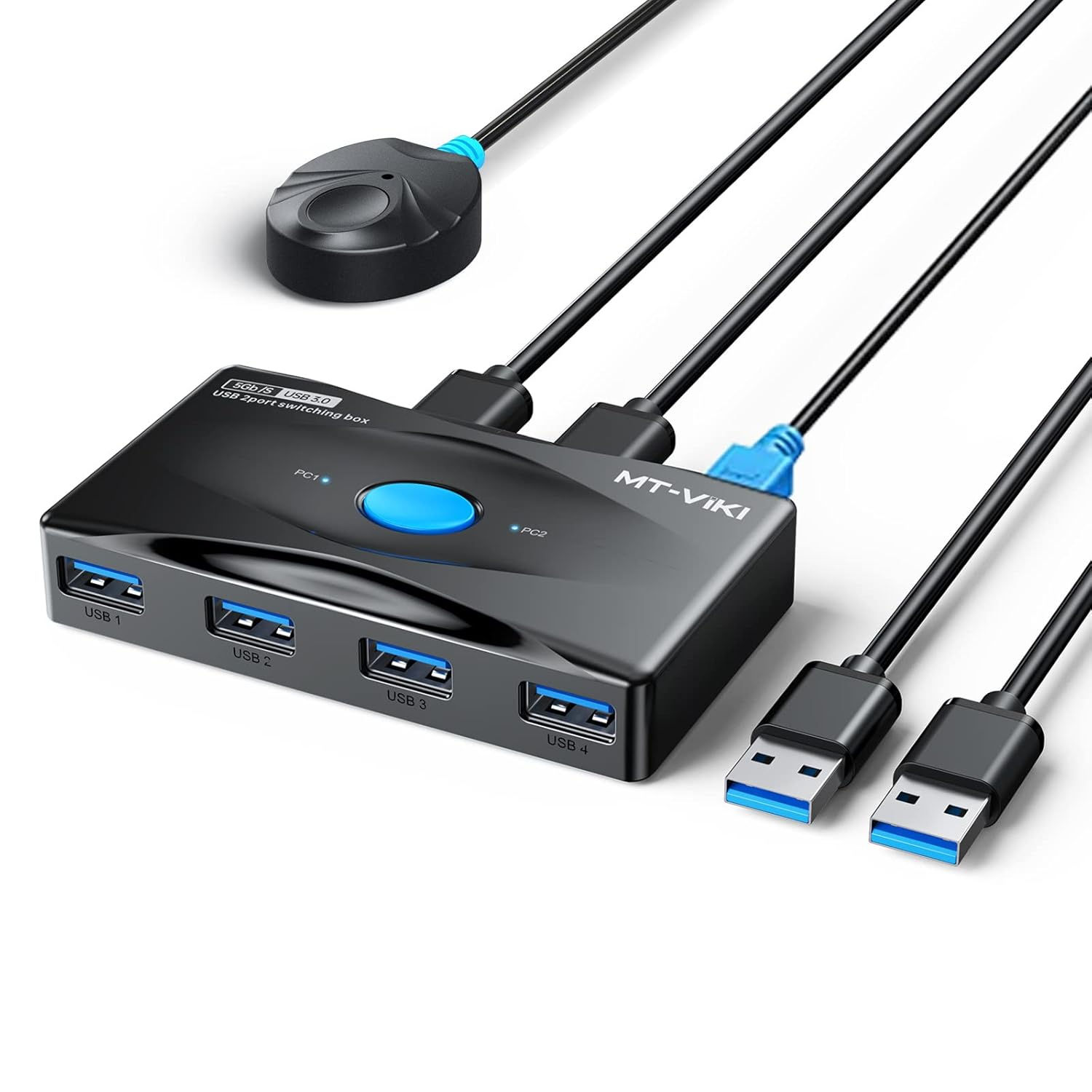 MT-VIKI USB 3.0 Switch 4 Ports KVM Switch for 2 Computer Sharing 4 USB Devices, 5Gbps Highspeed, 2 in 4 Out USB Swithcher Selector for Mouse, Keyboard, Scanner, Printer with 2 Pcs USB Cable a to A image number 3
