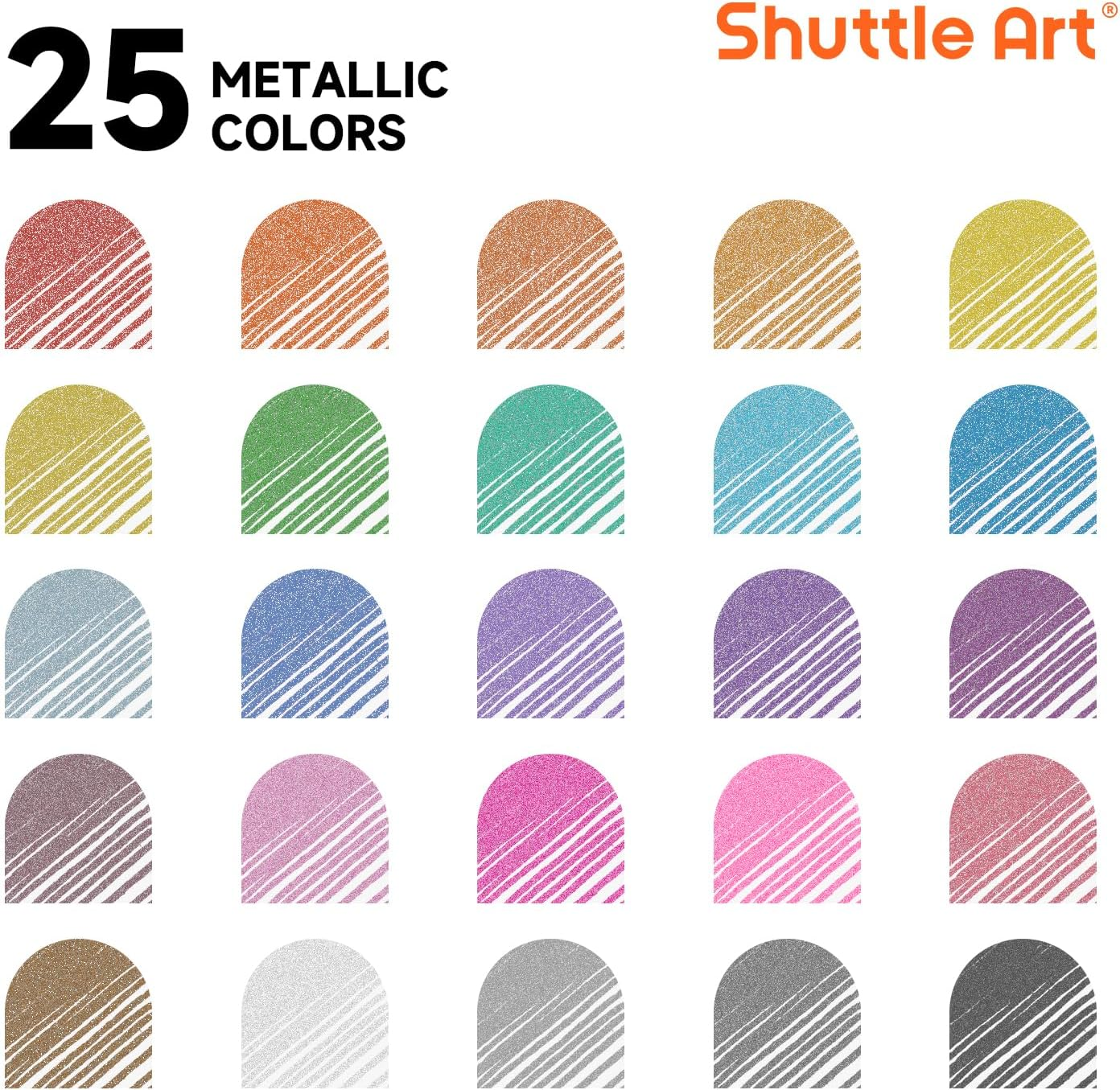Shuttle Art 50 Pack Metallic Gel Pens, 25 Metallic Gel Pens Set with 25 Refills Perfect for Adult Colouring Books Doodling Drawing Art Markers image number 3