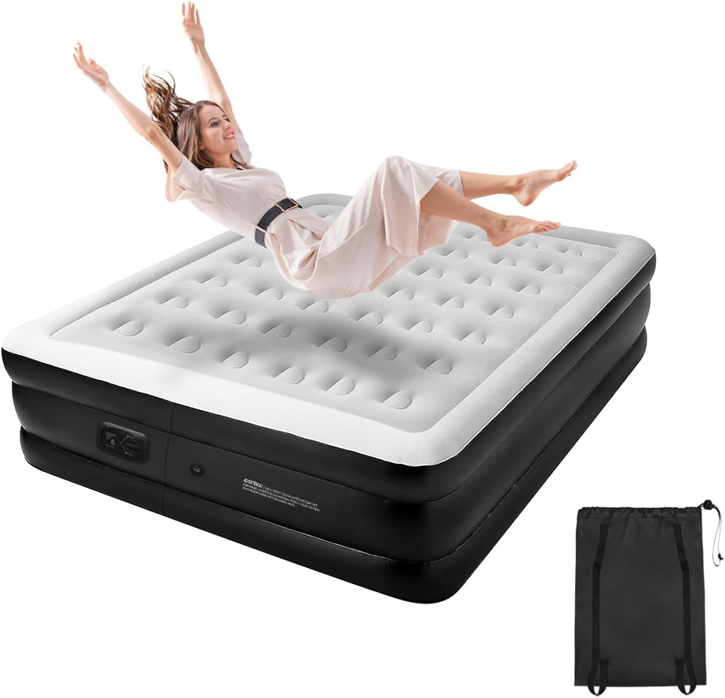 Queen Size Air Mattress,Built-In Air Pump,Automatic Inflating/Deflating PVC Waterproof Material,Skin-Friendly Flocking Surface,203&times;152&times;47Cm,300Kg MAX, Suitable for Family Camping