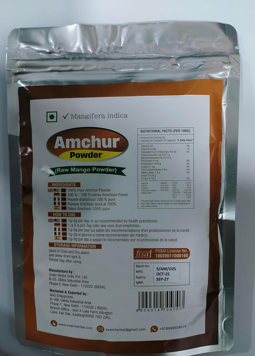 SVATV Amchur Powder (Amchoor) | Dried Mango Powder Curries or Tangy Flavour | Natural Seasoning for Indian Cuisine - 227G, 8Oz, Half Pound image number 2