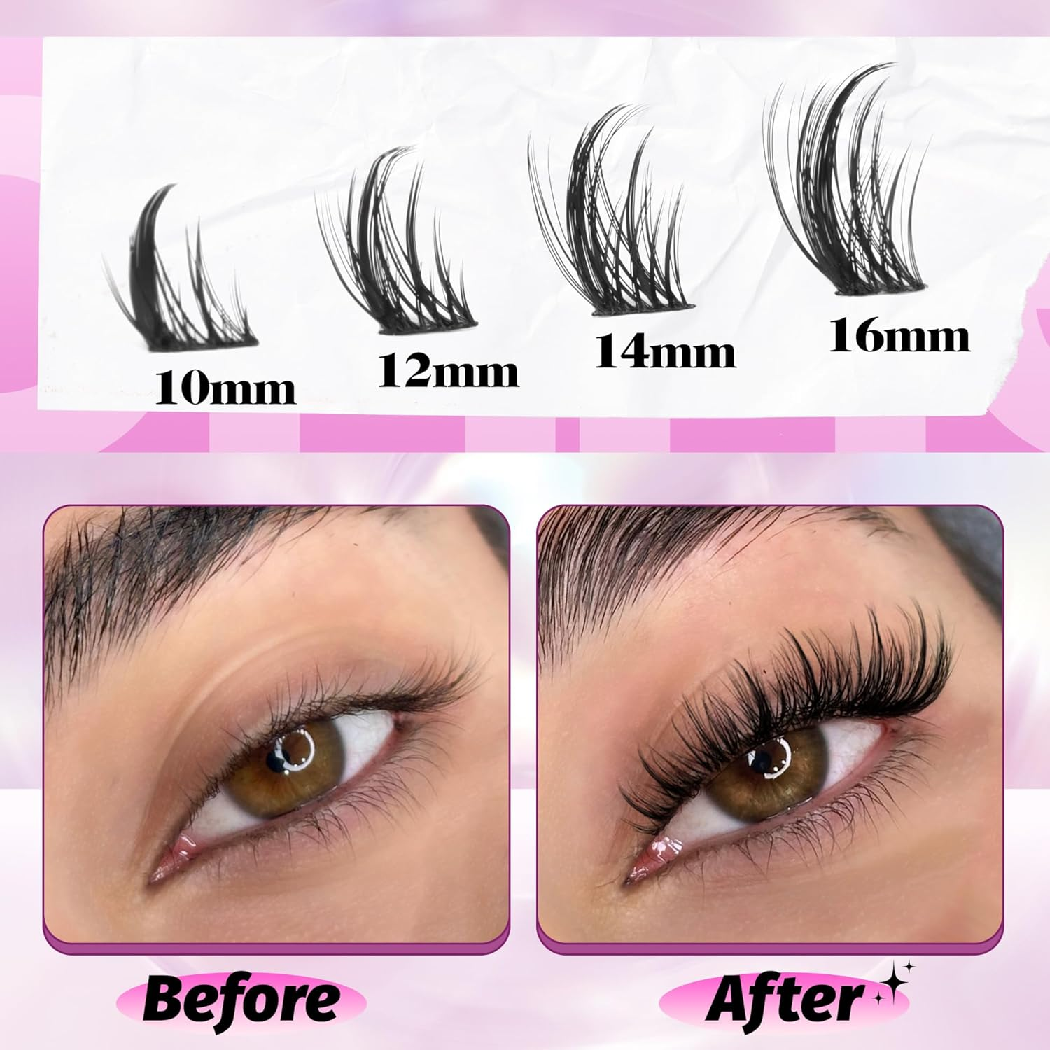 Natural Lash Clusters Kit Spiky Cluster Eyelash Extension 120 Pcs CC Curl Manga Eyelash Clusters 10-16MM Wispy Individual Lashes Kit with Bond and Seal and Tweezers by Mavphnee image number 2
