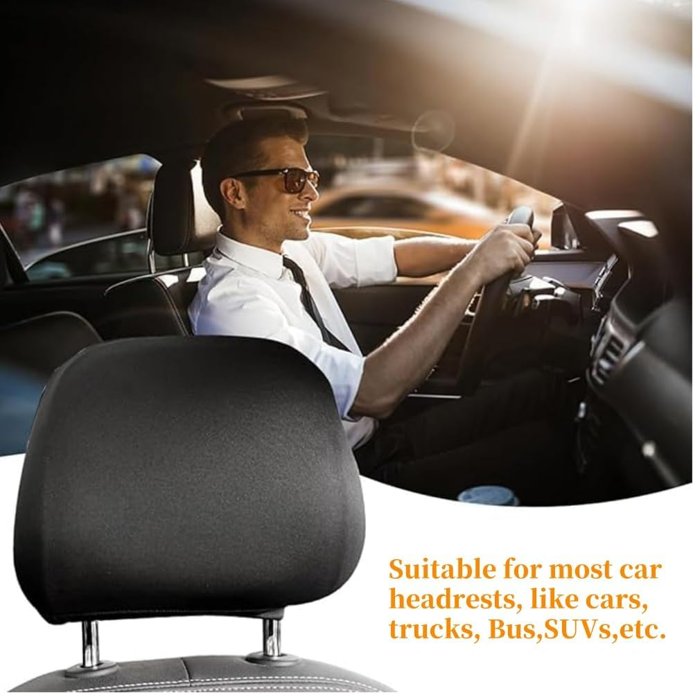 Car Headrest Covers, 4 Pcs Soft Head Rest Cover Protector, Dustproof Washable Head Rest Protector Cover with Elasticated Hems, Universal Car Seat Headrest Cover For, SUV, Truck image number 5