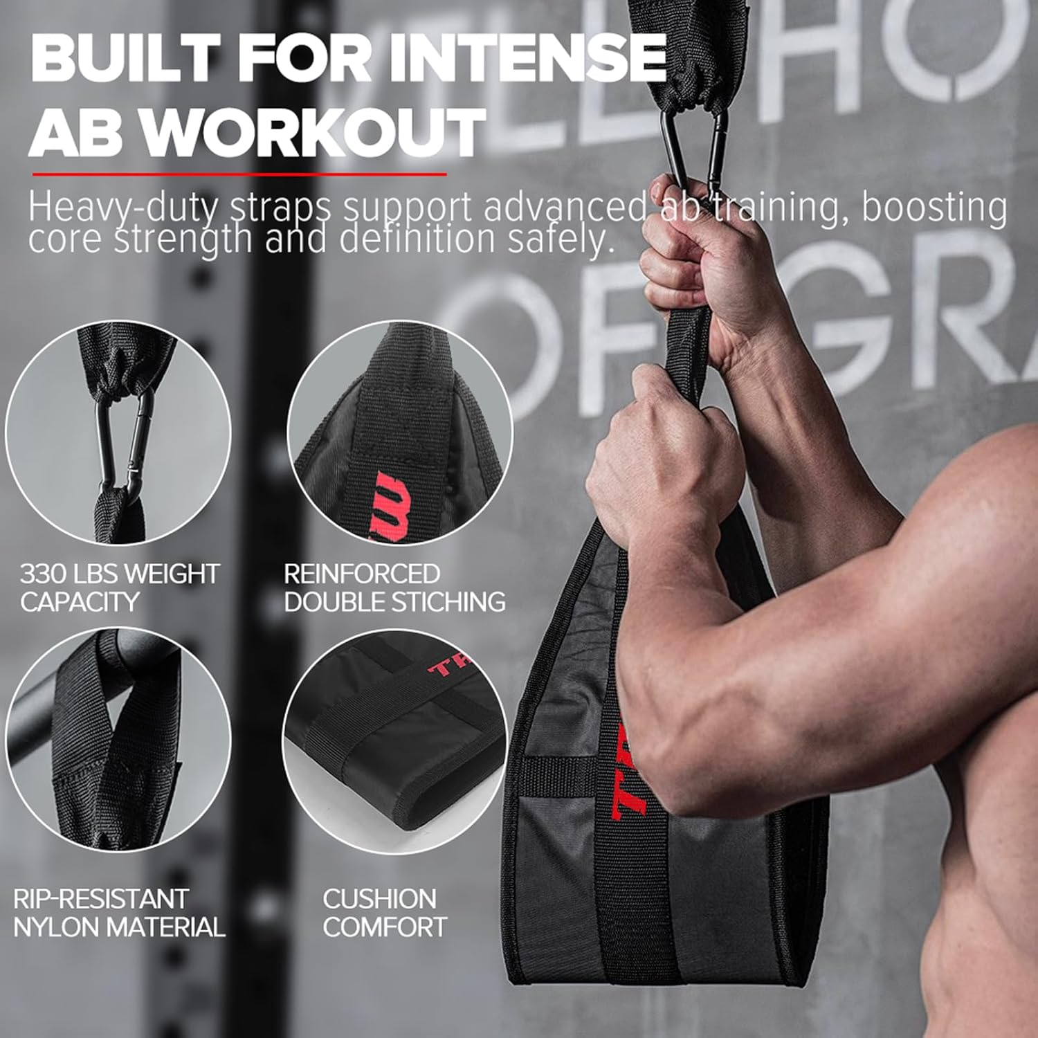 Abdominal Slings Portable Pull up Bar Hanging Leg Raiser Fitness (Black, 1 Pair) image number 4