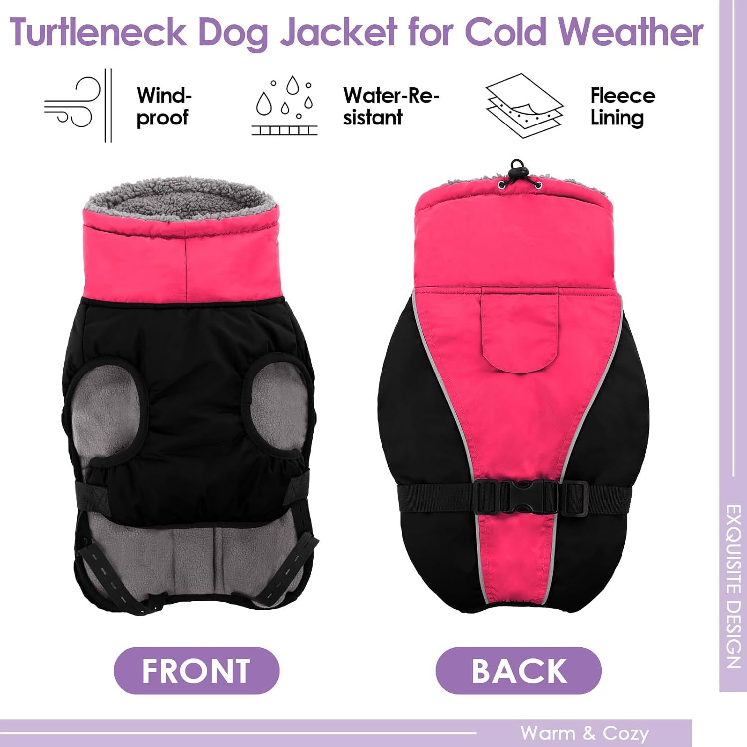 AOFITEE Warm Dog Coat, Turtleneck Lined Dog Winter Coat with Lead Hole Adjustable Dog Jacket, Waterproof Dog Snow Jacket for Cold Weather Dog Coats for Small Medium Large Dogs image number 1
