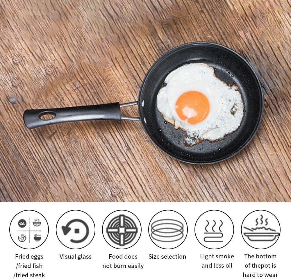 Non Stick Omelette Mini Frying Pan Easy Clean Fish round with Handle Stainless Steel Ergonomic
