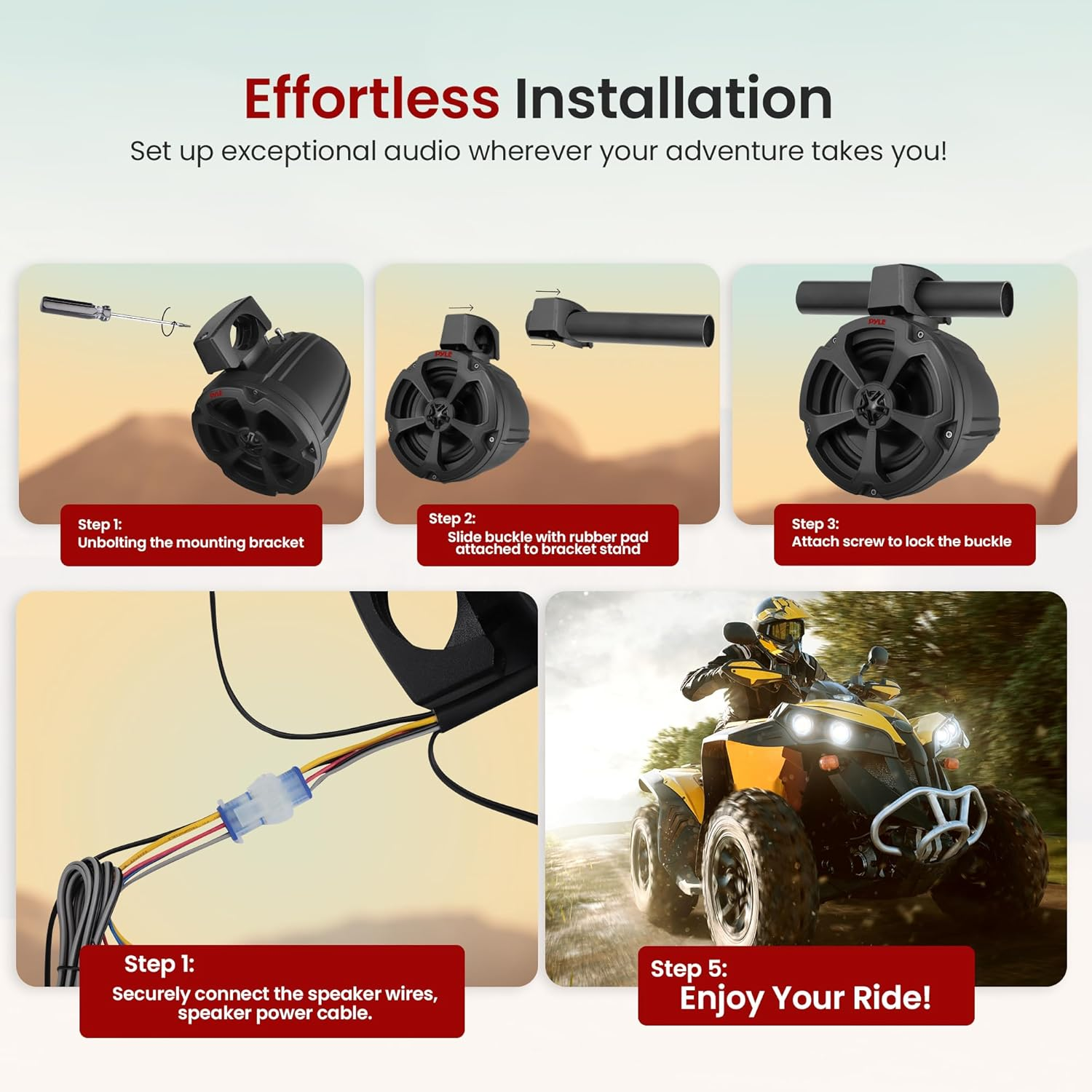 Pyle Water-Resistant Marine off Road Speakers - UTV Compact Powersport Vehicle Speaker System 1200 Watt, Compact & High-Powered Output image number 5