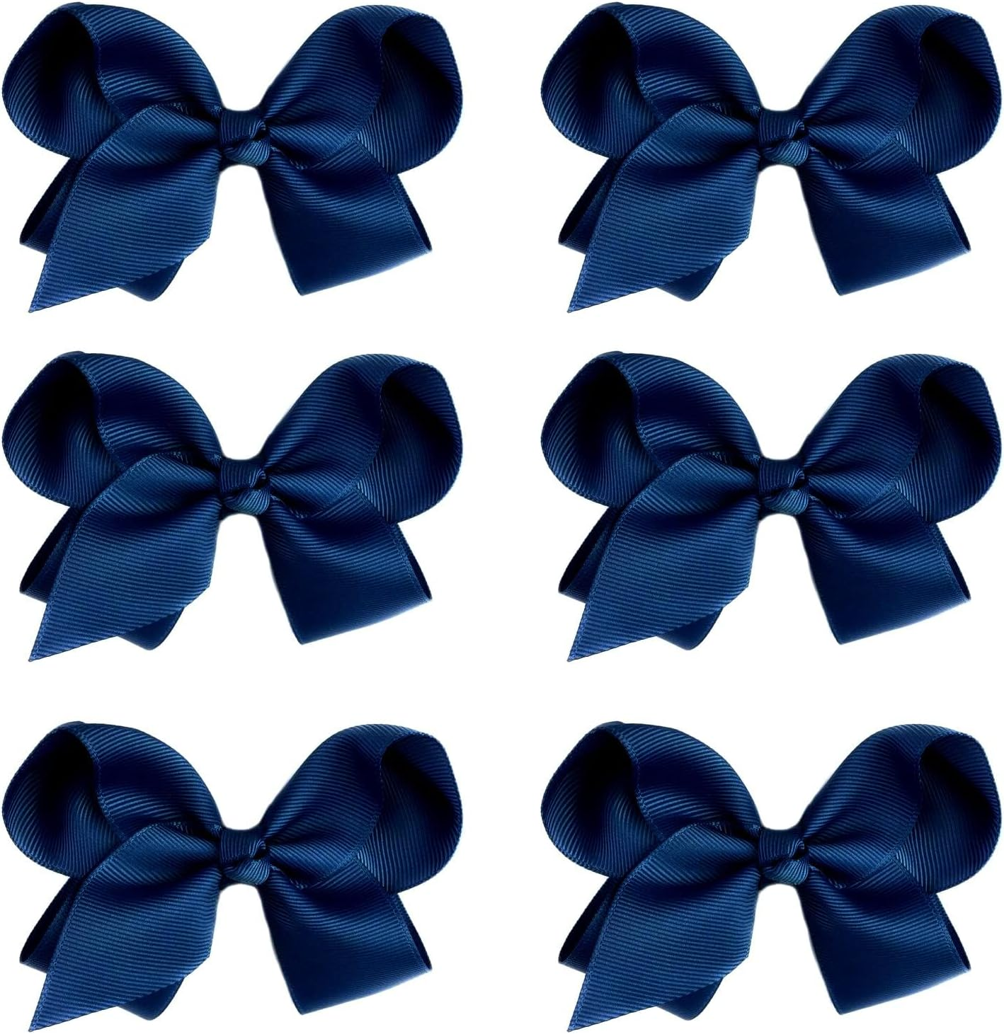 6 PCS Hair Bows for Girls 4.5" Alligator Clips with Grosgrain Ribbon, Solid Colors, Toddler Hair Accessories (Navy Blue) image number 2