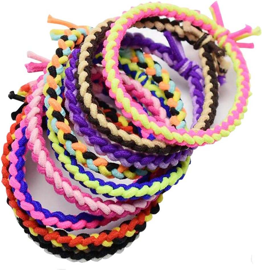 Pack of 50 Multicoloured Braided Elastic Hair Rings Hair Scrunchie Elastic Band Ponytail Holder Headband Headwear Hair Accessories Hair Accessories (Colour Random) image number 1