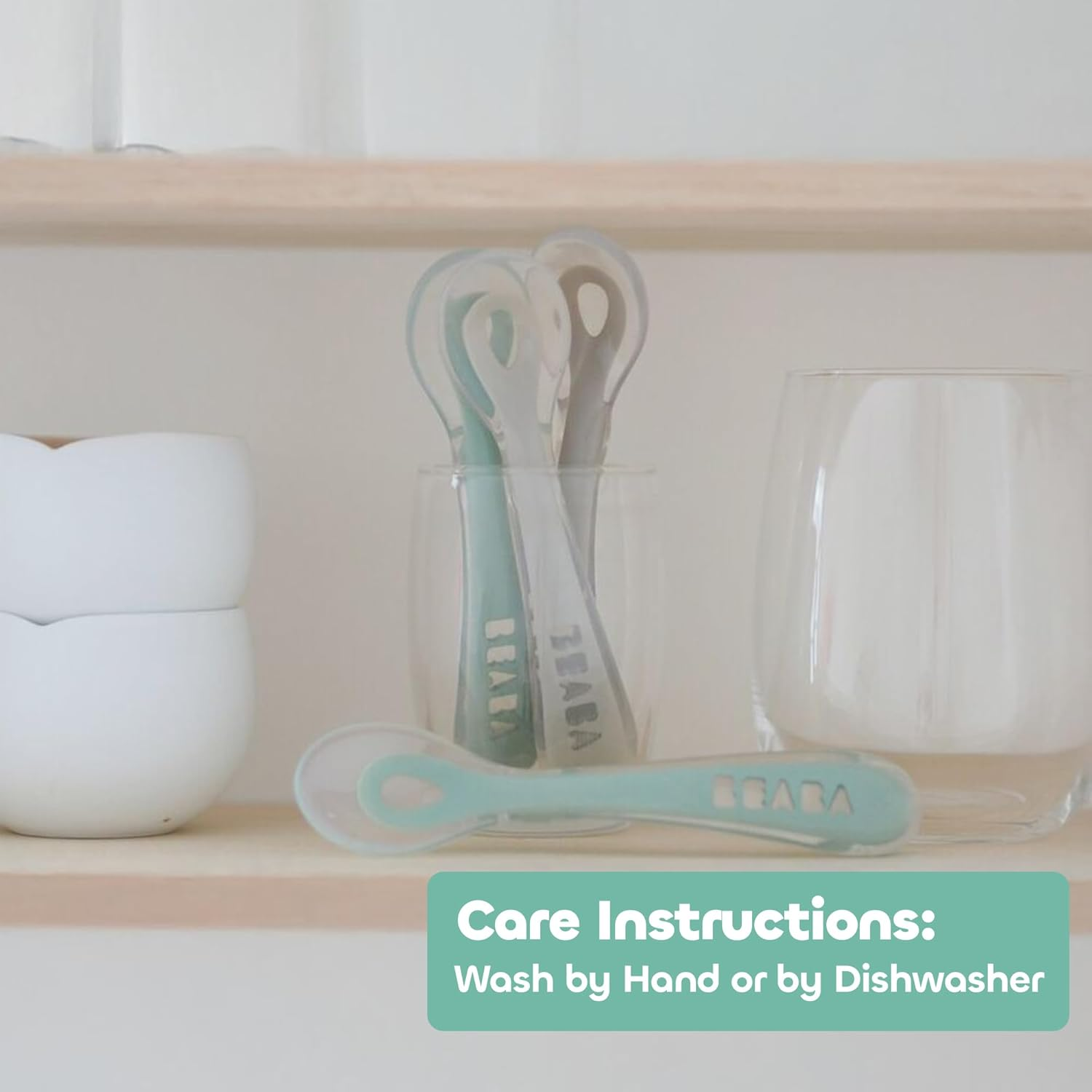 Beaba 2Nd Stage Soft Silicone Spoons, Velvet Grey/Sage Green (4-Piece Set) image number 2