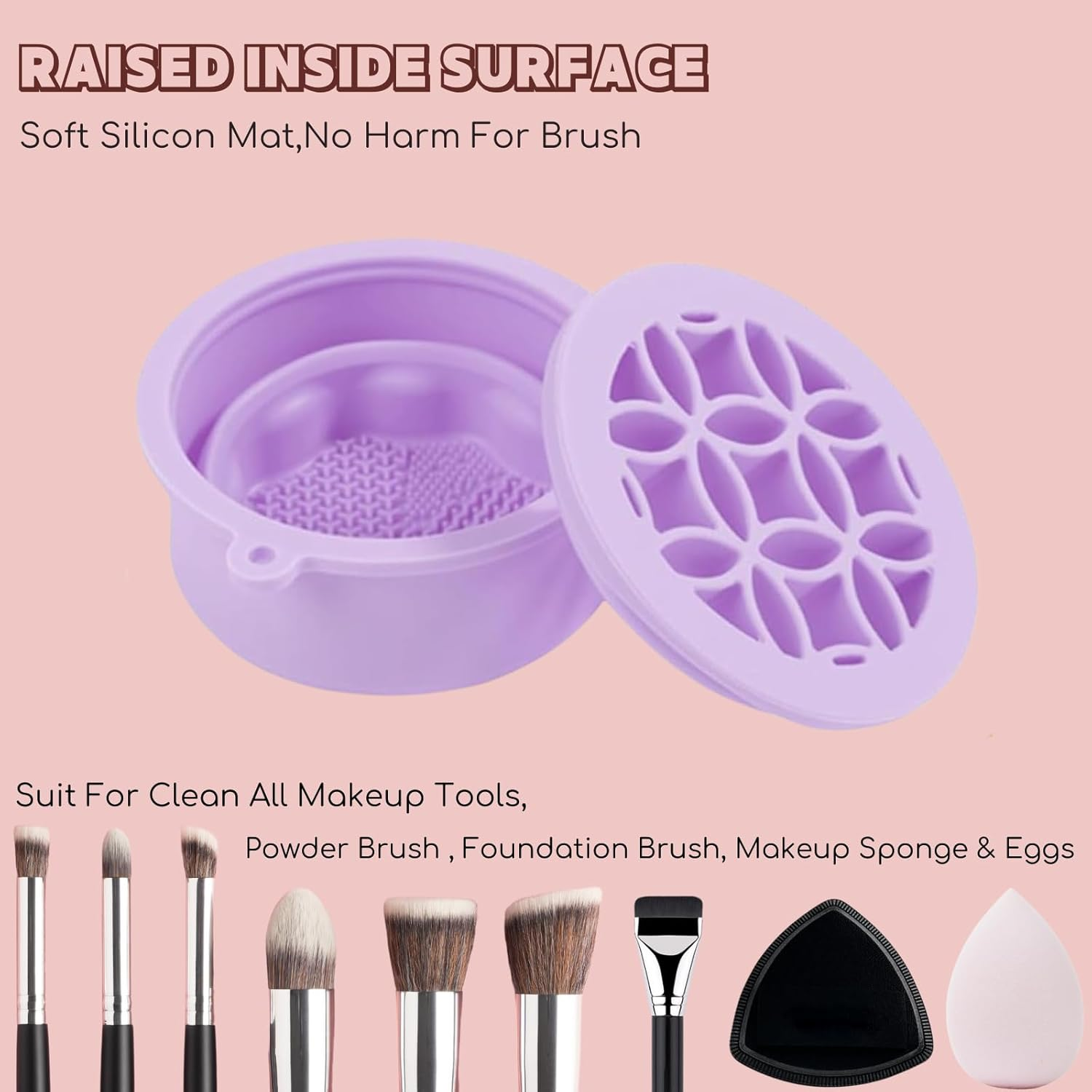 3-IN-1 Silicone Makeup Brush Cleaner & Holder - Portable Folding Washing Tool,Travel-Friendly Brush Cleaner Mat for Brushes,Sponge,Powder Puff - Cosmetic Brush Cleaning & Drying Organizer-Purple