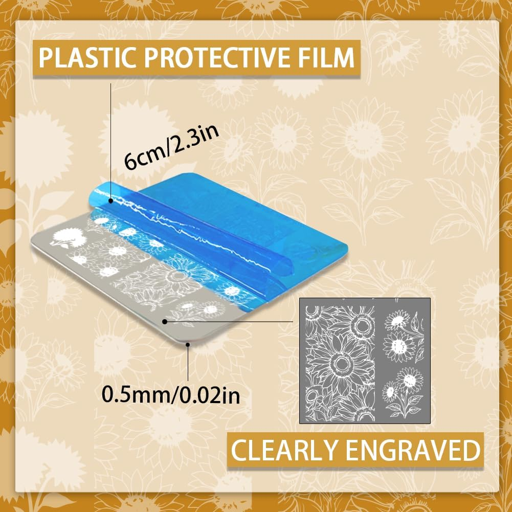 PH Pandahall Pack of 9 Floral Theme Nail Stamping Plates Sunflowers Nail Art Designs Rose Tulip Manicure Art Stencil Bouquet Nails Design Template Leaves Stamp Templates for Women Manicure image number 3