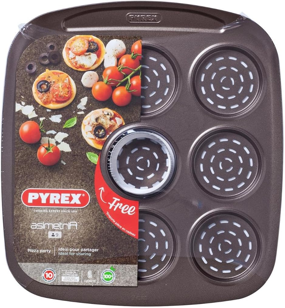 Pyrex 4937581 Asimetria Mini Pizza Tray with 9 Cavities, Brown, 30 Centimeters X 27.5 Centimeters X 1.7 Centimeters, Black image number 2