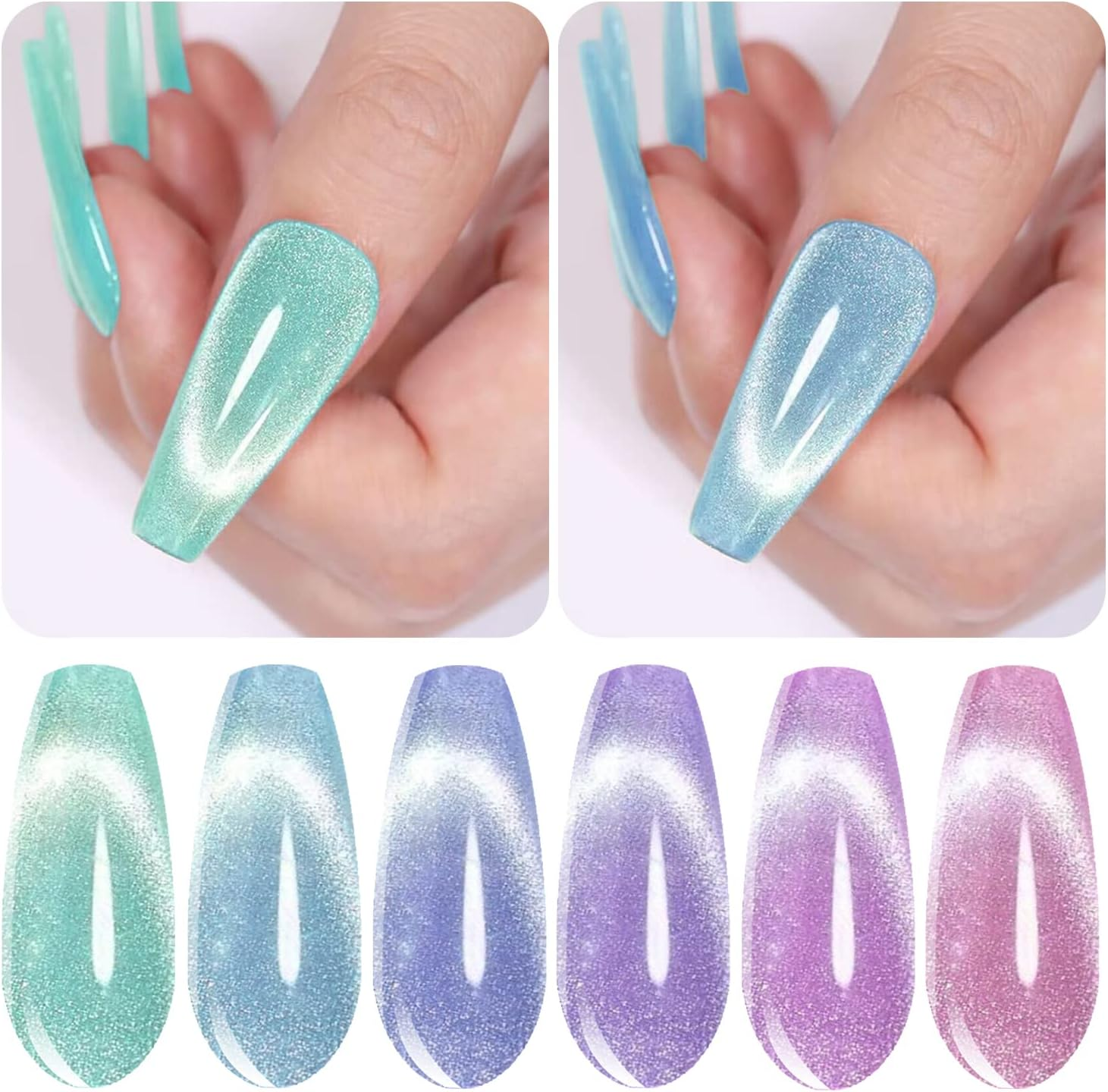 Vishine Cat Eye Holographic Glitter Gel Nail Polish Set Soak off UV LED Light Starry Sky Effect Magic Gel Nail Polish Kit Manicure Nail Art Kit 6 Colors with Free Magnet 8Ml image number 3