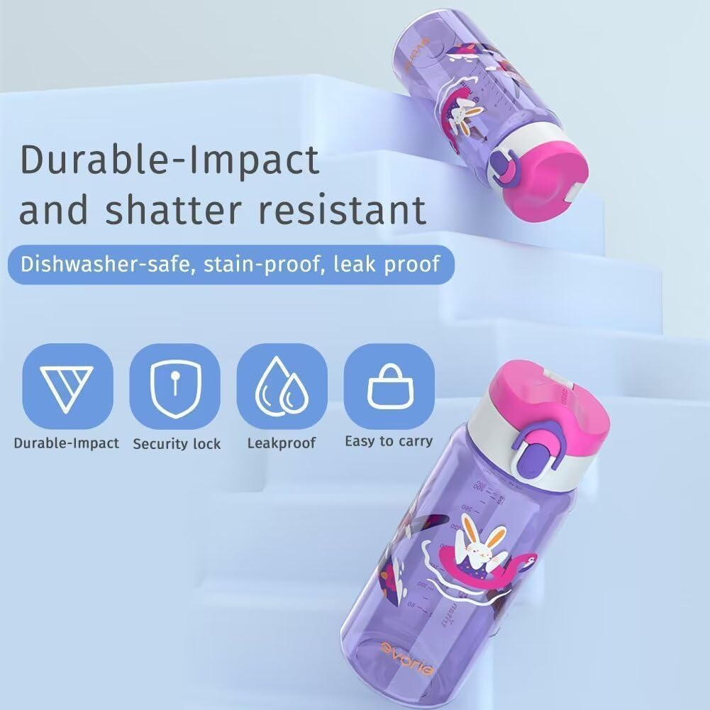 Evorie Kids Water Bottle for School, No Straw 13Oz BPA Free Tritan Bottle, Leak Proof with Flip Top Lightweight for Outdoor (Blue) - Red Rabit image number 6