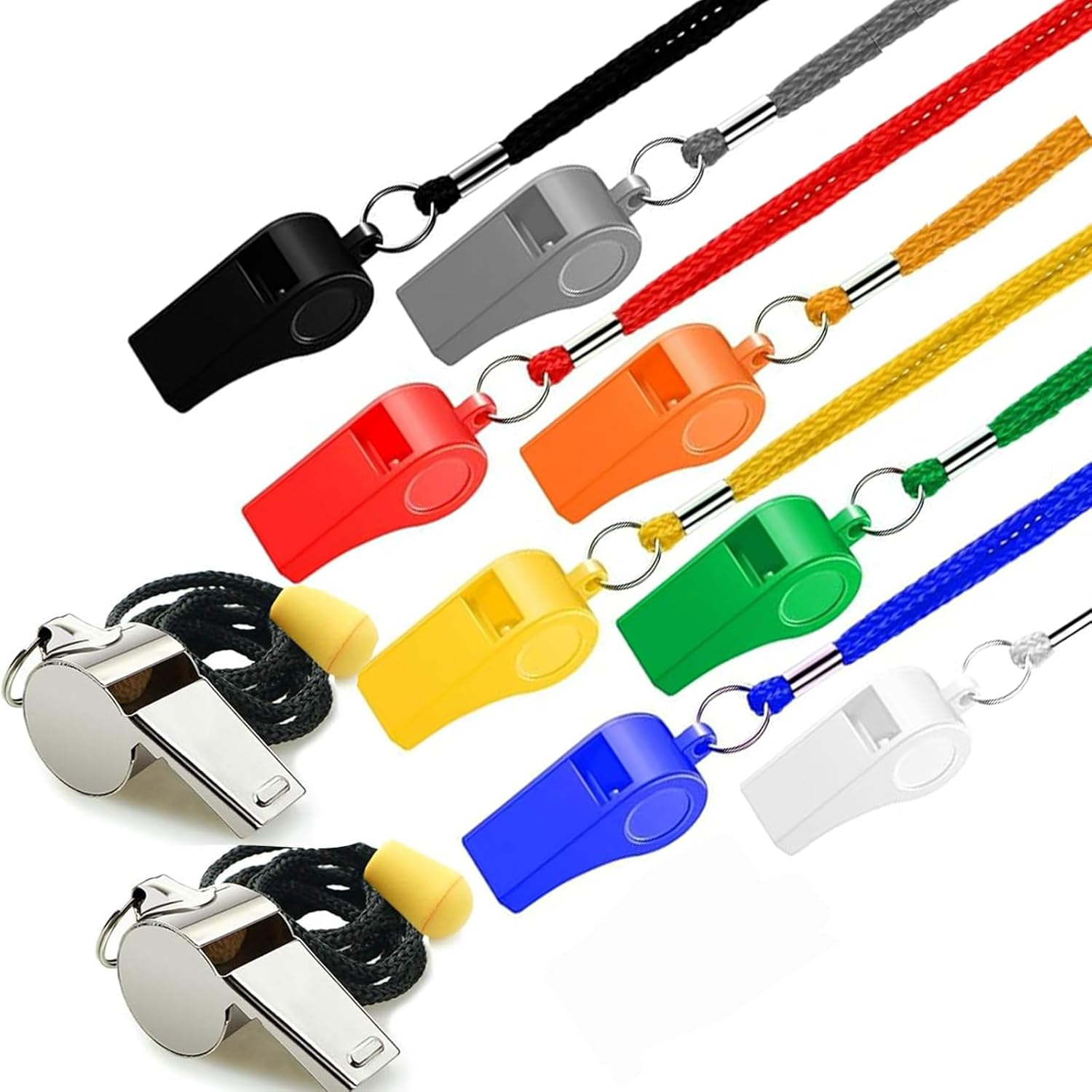 Fokmuaex 10 Pack Loud Durable Plastic Referee Whistles with Lanyard - Ideal for Coaches, Soccer Referees, Sports Training & Safety - High-Pitched Whistle for Clear Signaling image number 6
