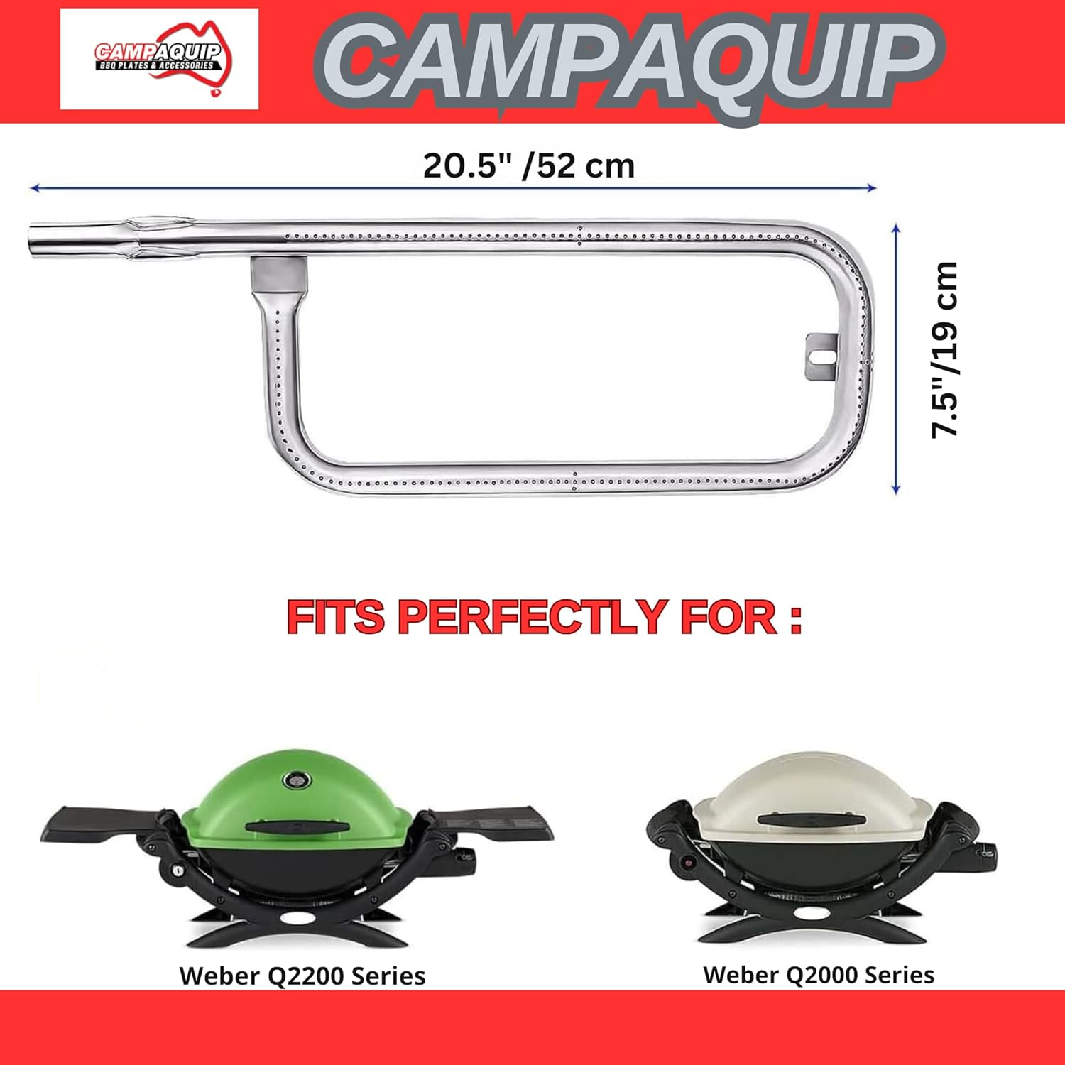 Stainless Steel Grill Burner Replacement for Weber Q Series Q200 Q220 Q2000 Q2200 - Weber Grill Burner BBQ Accesories Tube Pipe - P-Shaped Mega-Flame Burner (NOT for N Series)