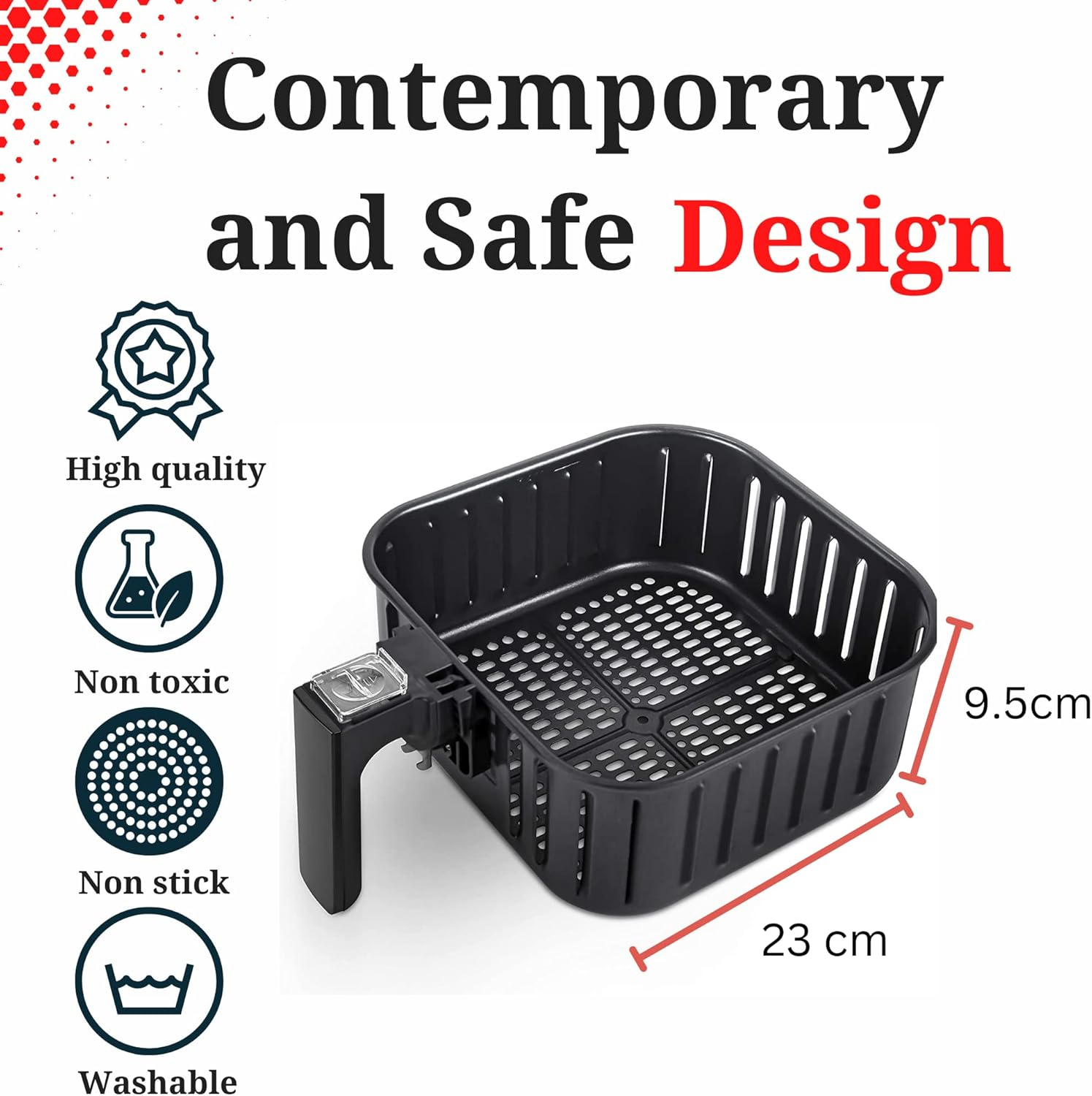 AUSPURE Kitchen Air Fryer Replacement Basket, 5.5L Original Basket for AUSPURE Aus-Fry550 Air Fryers, Non-Stick, Dishwasher-Safe, Aus-Fry550Ba