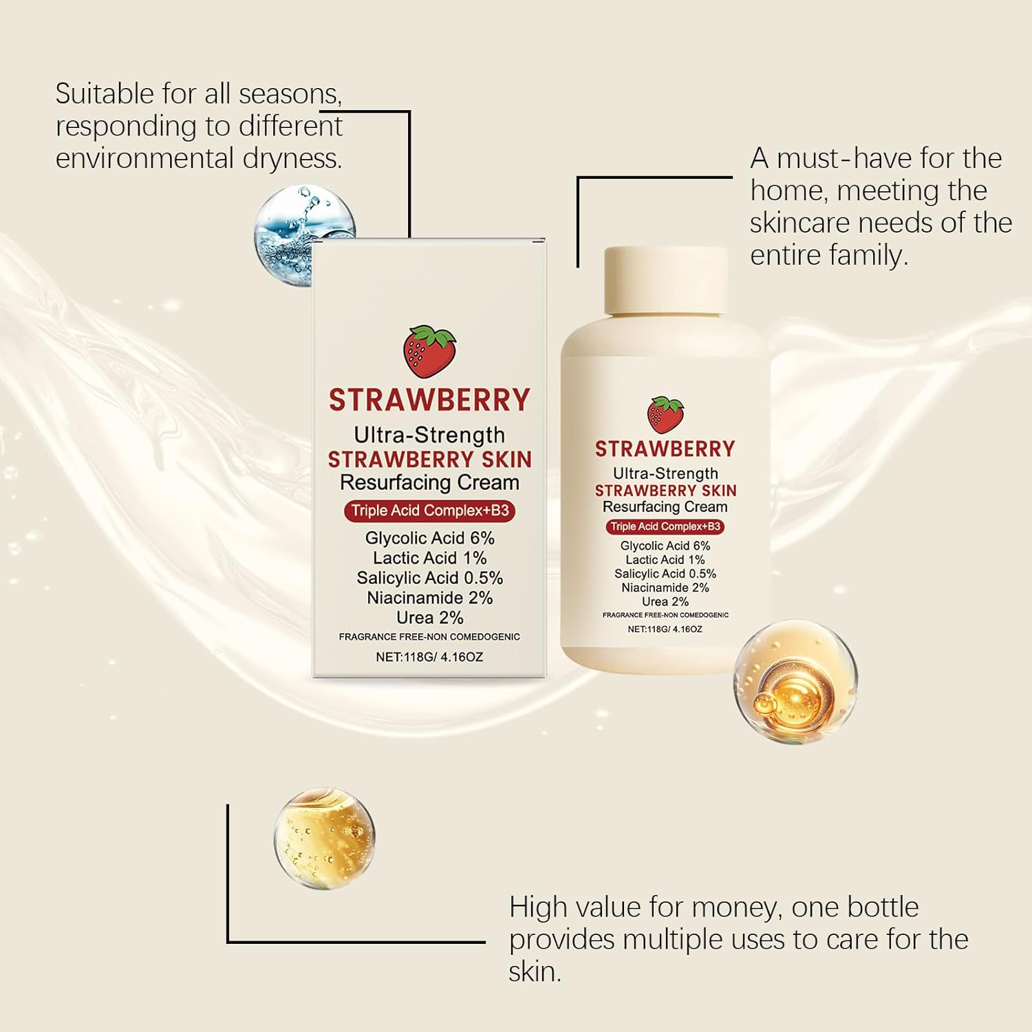 2PCS Strawberry Skin Resurfacing Cream,Strawberry Legs Nourishing Body Cream,Gentle Moisturizing Exfoliating Body Lotion,Improve Texture,Reduce Chicken Skin Bumps,Silky and Smooth Effect image number 5