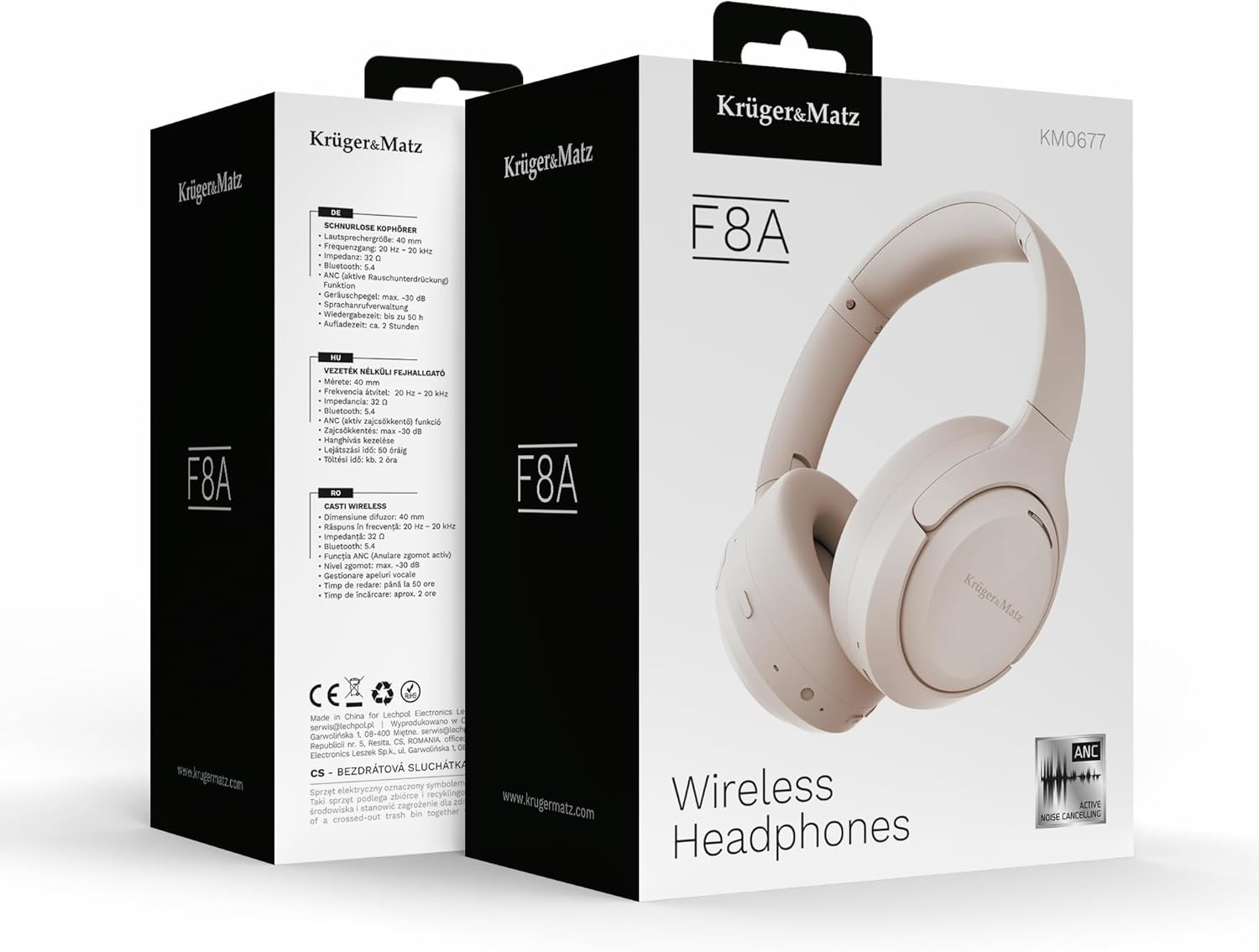 Kr&uuml;ger&Matz Wireless Earphones with ANC F8A Built-In Bluetooth Microphone 5.4 Beige