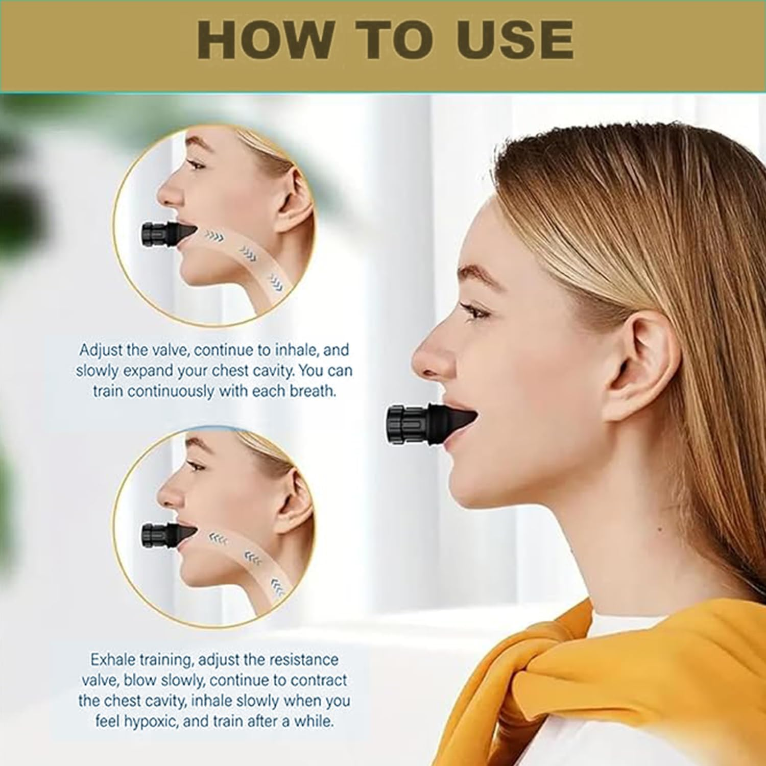 Roczential Adjustable Resistance Lung Capacity, Respiratory Trainer Compact Lung Exercise Device for Exercise Trainer, Easy to Carry, Easy to Clean, Portable Exerciser (Black) image number 5