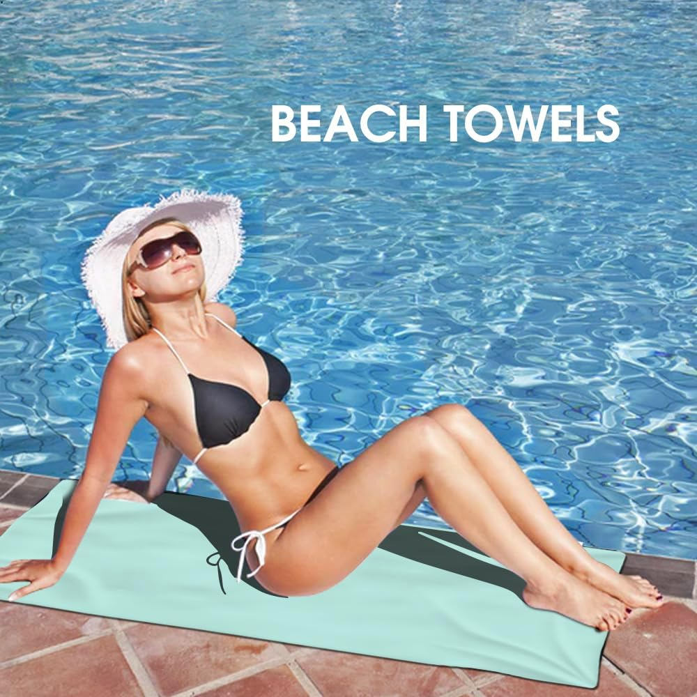 Microfiber Sand Free Beach Towel, Large Quick Dry Pool Towel Bath Blanket, Lightweight Super Absorbent Towels for Swimming Pool Yoga Gym Travel Beach Essentials for Adults Kids (Blue) - Grey image number 2