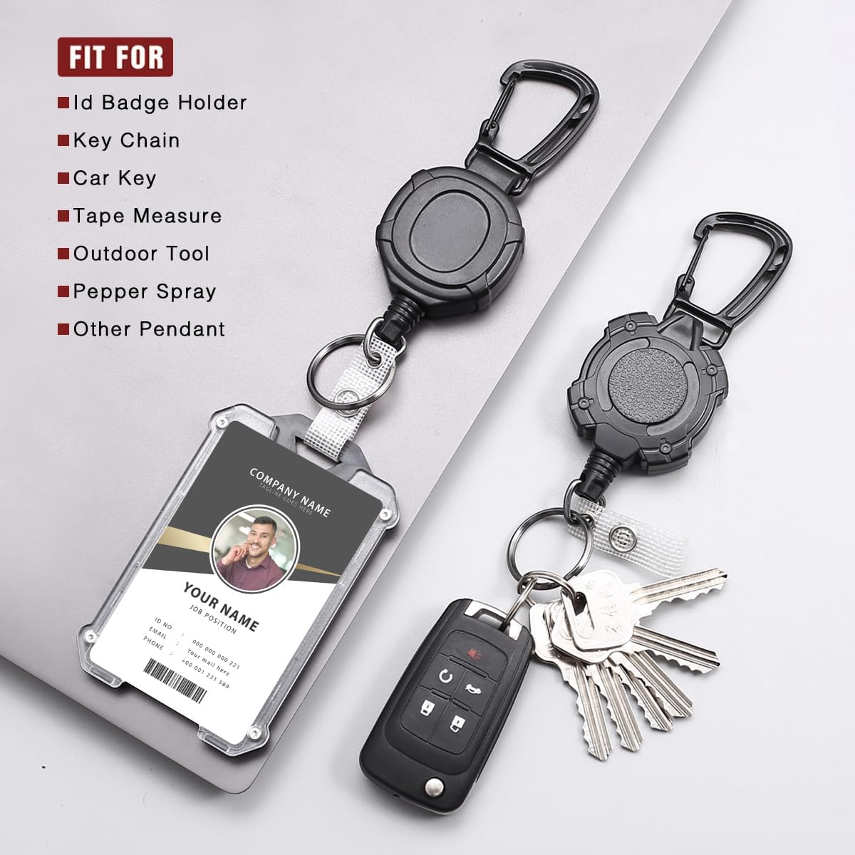 2 Pack Badge Reels Retractable Keychain Retractable Lanyard Keychain Clip Heavy Duty Badge Reel for ID Badge Holder Key Chain - 2 Holders And 2 Badge Reels Black  04 image number 4