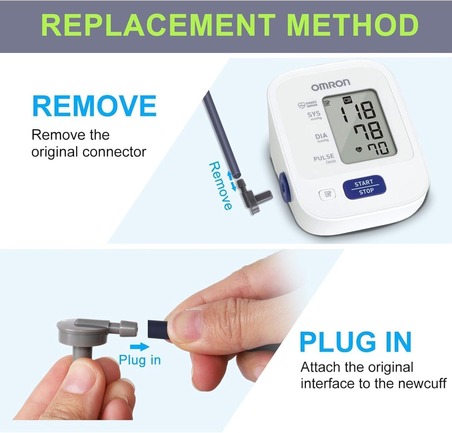 Replacement Extra Large Cuff for Omron BP Monitors 22-52CM Big Arm - Adjustable XL Blood Pressure Cuff, Includes 4 Universal Interface image number 1