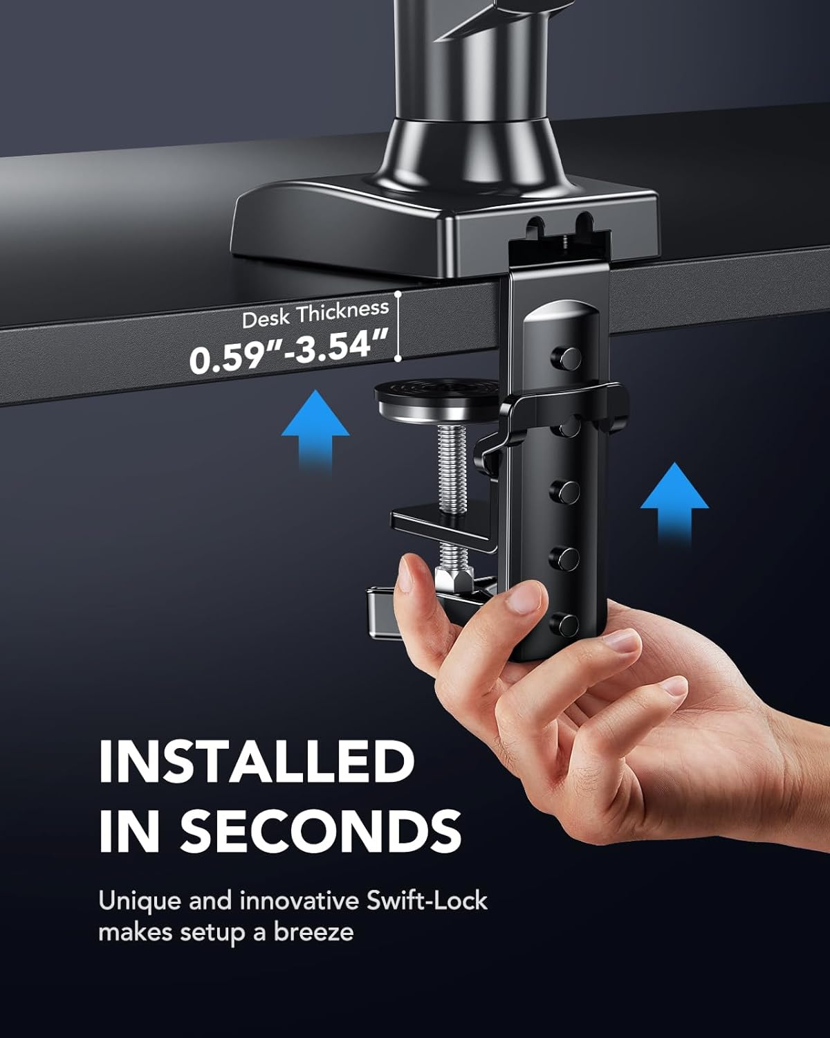 HUANUO Single Monitor Arm, 13 to 32 Inch Monitor Arm, Vesa Mount with Clamp and Grommet Base, Adjustable Gas Monitor Arms Fits 4.4 to 19.8Lbs Computer Monitors - HNSS6 image number 6
