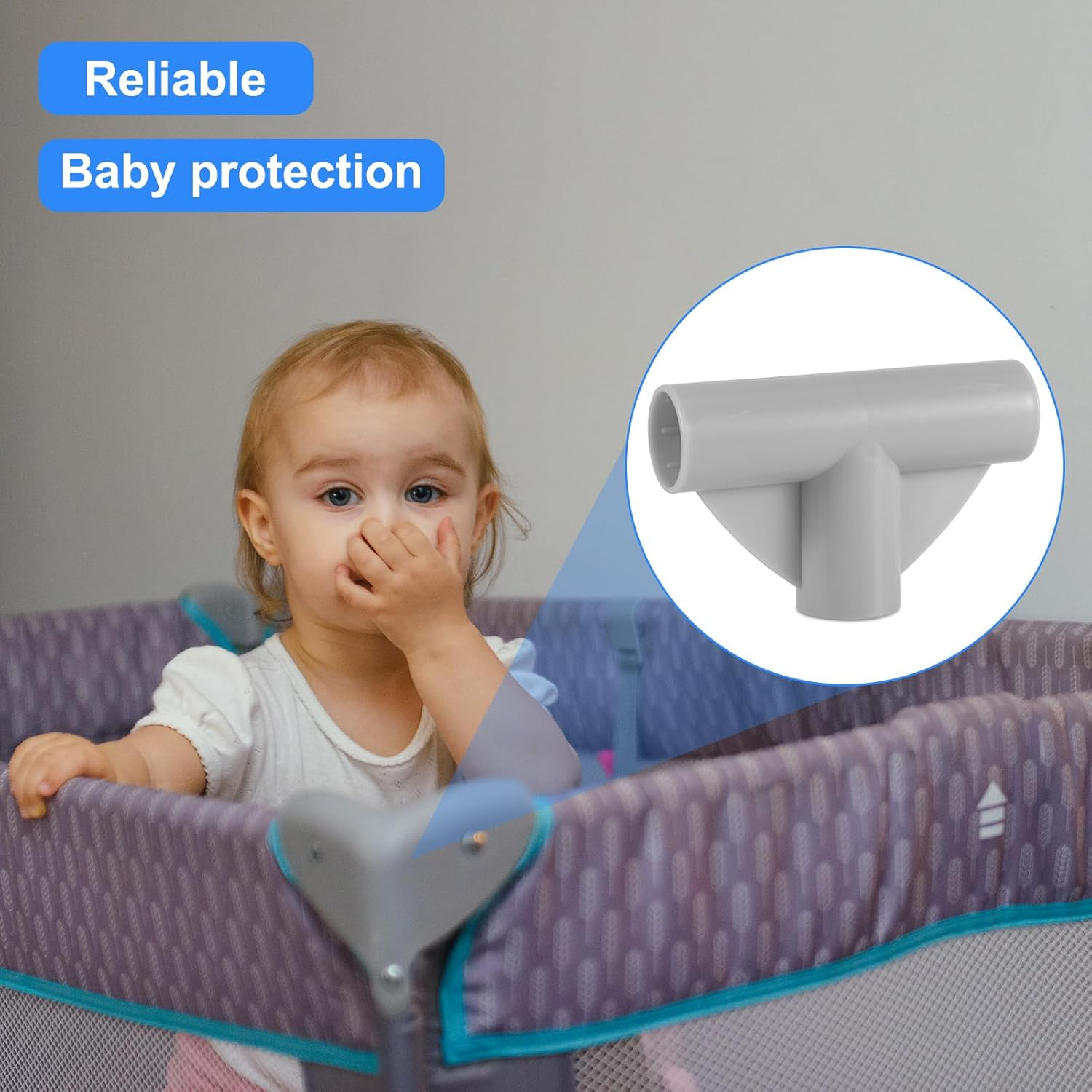 2Pcs Baby Playpen Parts T-Shaped Joints, 0.98 Inch Inner Diameter Baby Playpen Replacement Connectors Baby Playpen Accessories Playpen Replacement Parts for Baby Play Yard (Gray)