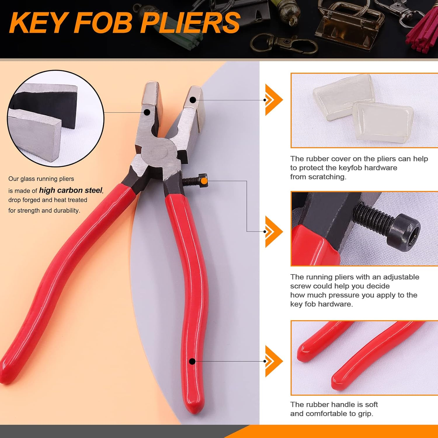 Rustark 51Pcs Key Fob Hardware with Glass Running Pliers Assortment Kit with Tassels Keychain Rings Hardware Accessories